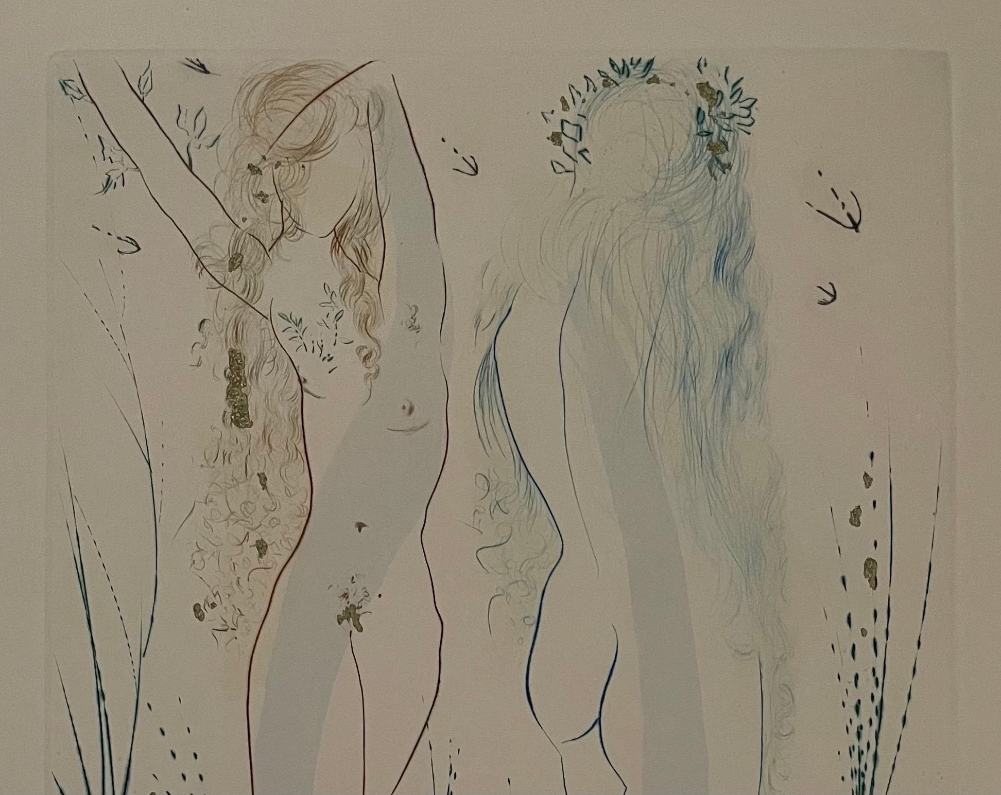 « Two Nudes », eau-forte de Solomon par Salvador Dali, édition d'artiste Bon état à San Diego, CA