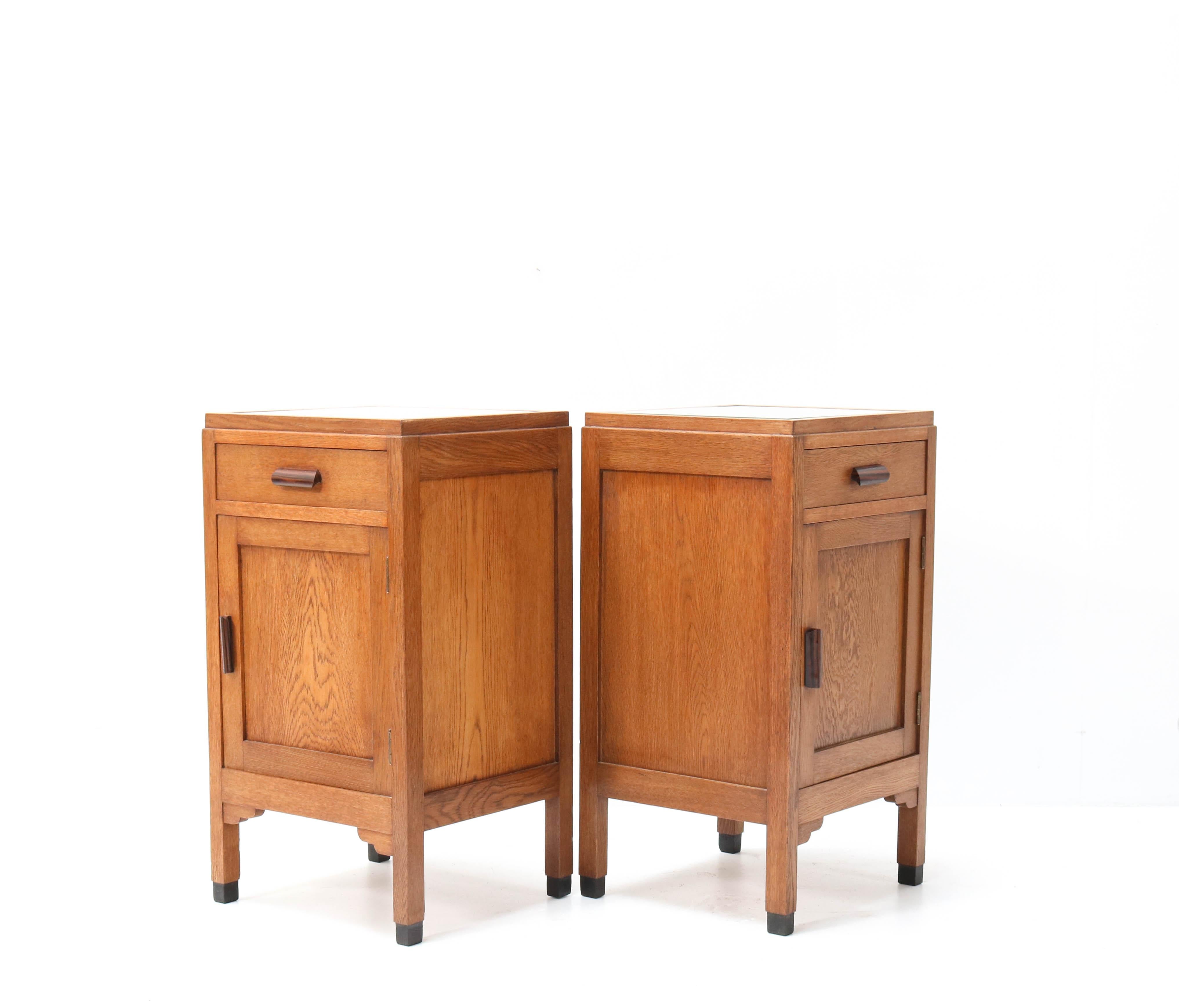 Early 20th Century Two Oak Art Deco Amsterdam School Nightstand or Bedside Tables by Fa. Drilling