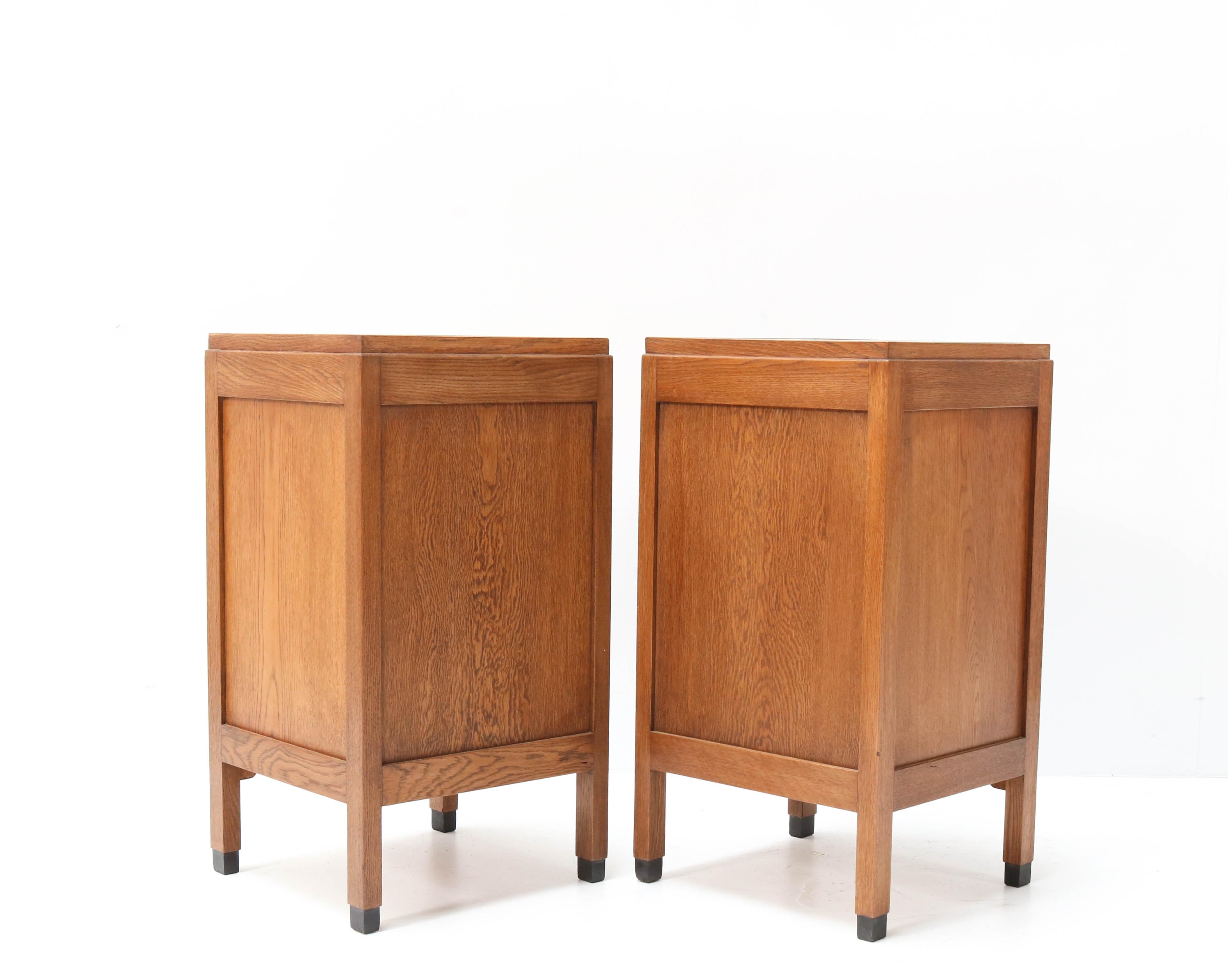 Two Oak Art Deco Amsterdam School Nightstand or Bedside Tables by Fa. Drilling 1