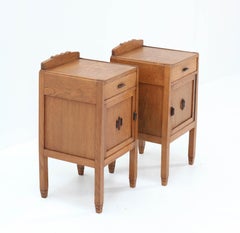 Two Oak Art Deco Amsterdam School Nightstands by J.J. Zijfers Amsterdam, 1920s