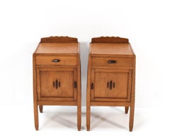 Two Oak Art Deco Amsterdam School Nightstands by J.J. Zijfers Amsterdam, 1920s