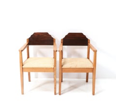 Two Oak Art Deco Amsterdamse School Armchairs, 1920s