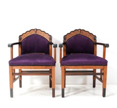 Two Oak Art Deco Amsterdamse School Armchairs, 1920s