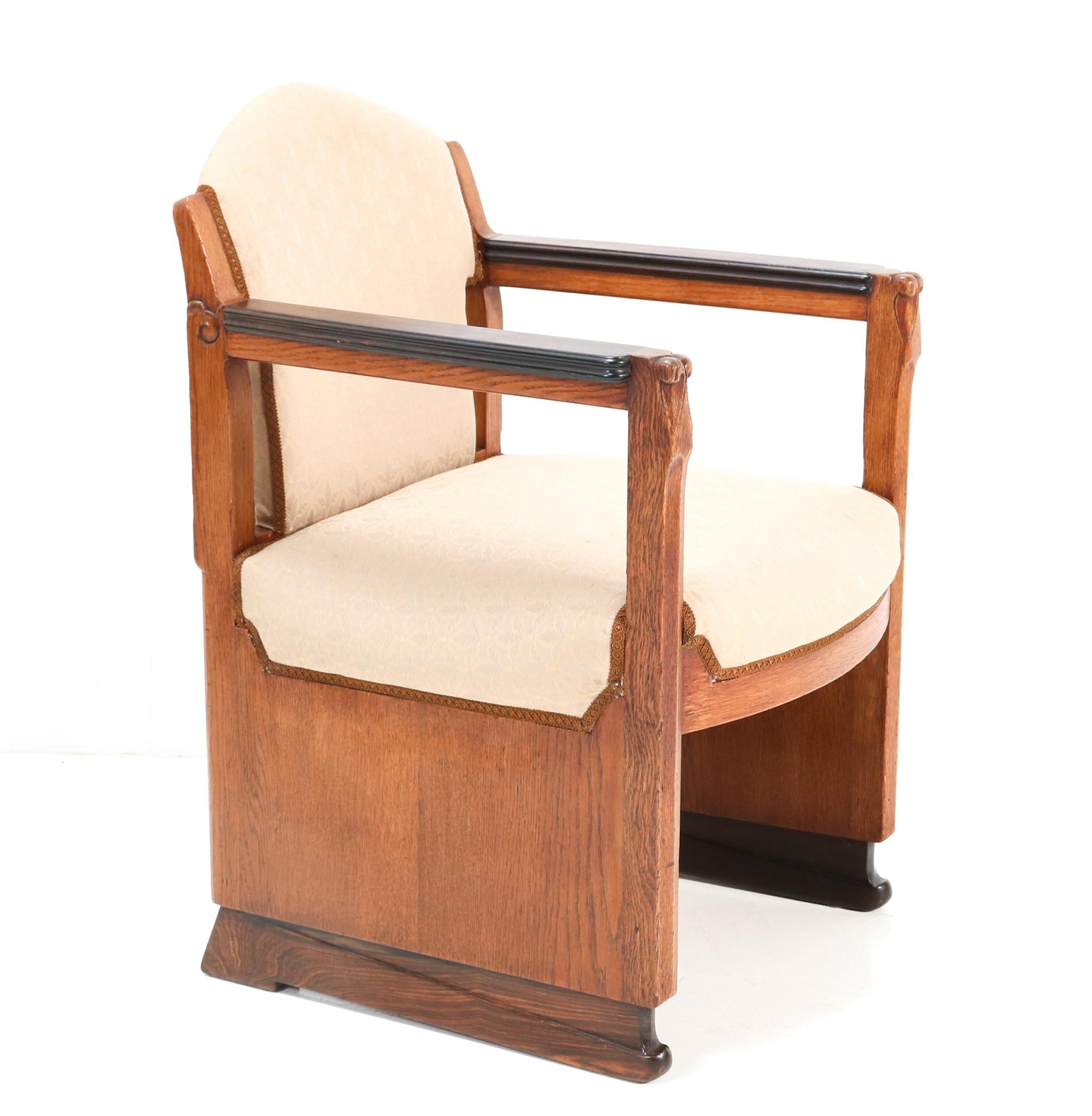 Fabric Two Oak Art Deco Amsterdamse School Armchairs by Hildo Krop for 't Woonhuys For Sale