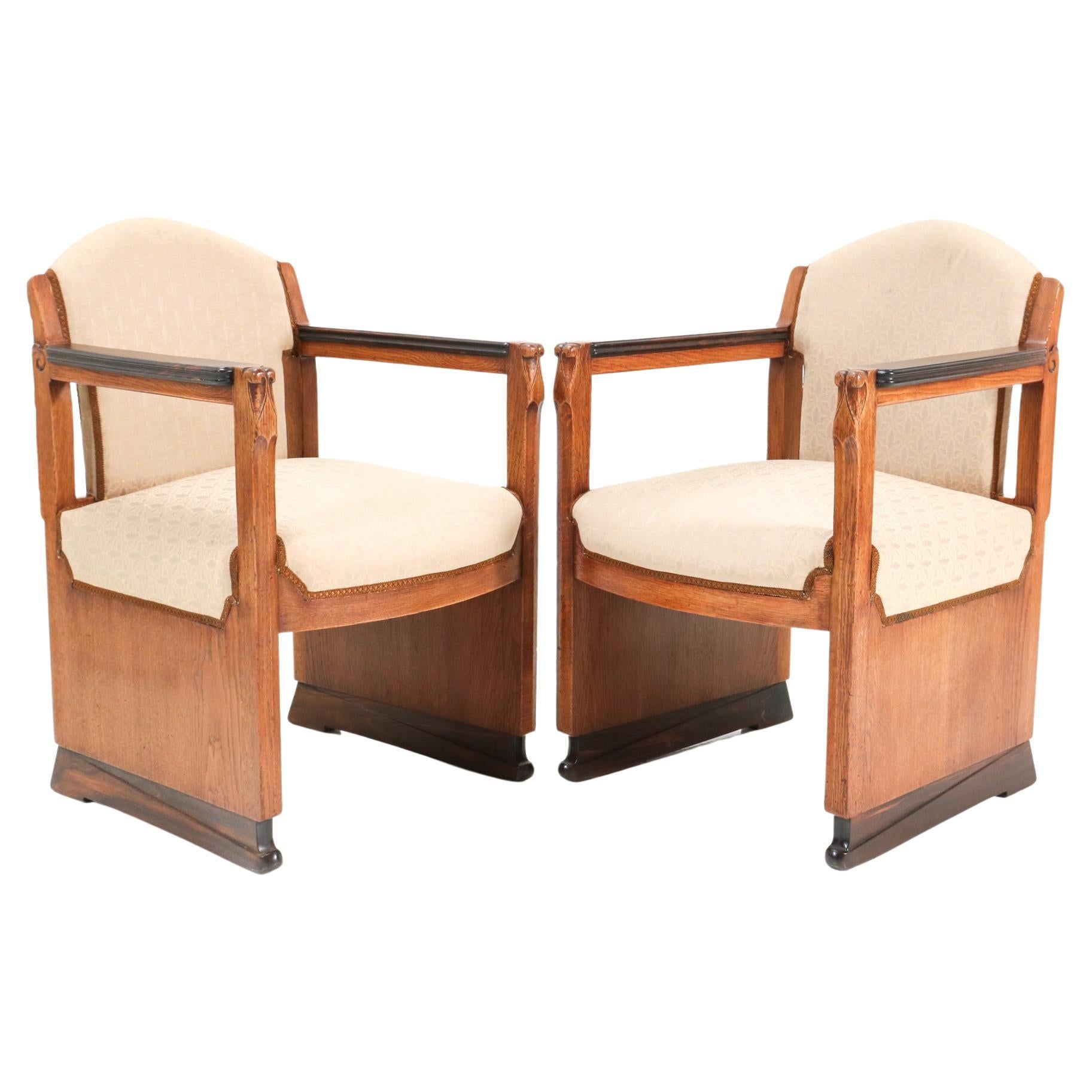 Two Oak Art Deco Amsterdamse School Armchairs by Hildo Krop for 't Woonhuys