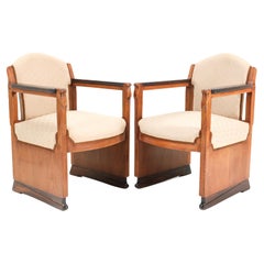 Two Oak Art Deco Amsterdamse School Armchairs by Hildo Krop for 't Woonhuys