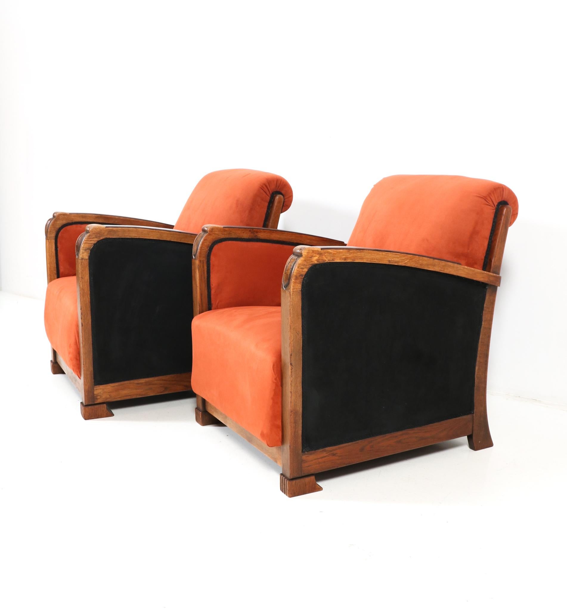 Dutch Two Oak Art Deco Amsterdamse School Lounge Chairs, 1920s
