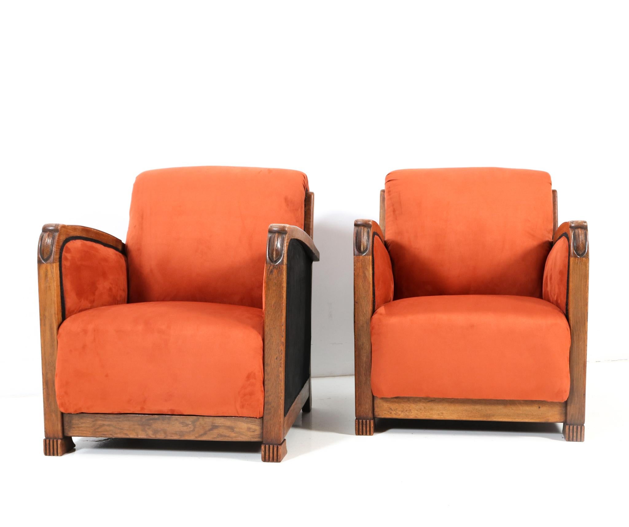 Early 20th Century Two Oak Art Deco Amsterdamse School Lounge Chairs, 1920s
