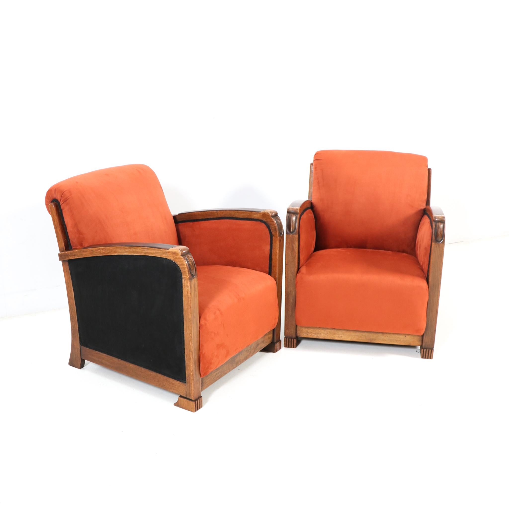 Two Oak Art Deco Amsterdamse School Lounge Chairs, 1920s 1