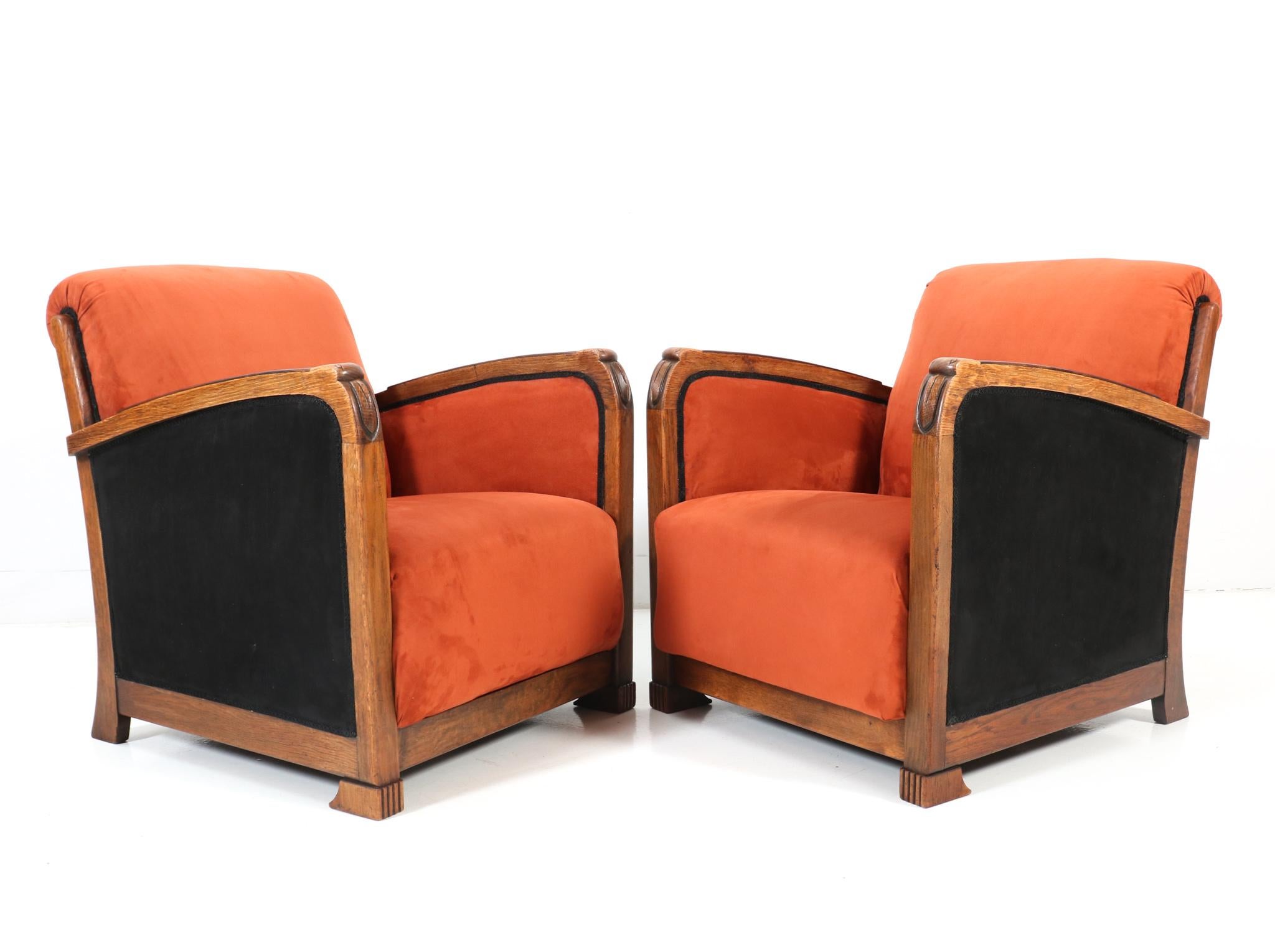 Two Oak Art Deco Amsterdamse School Lounge Chairs, 1920s 2