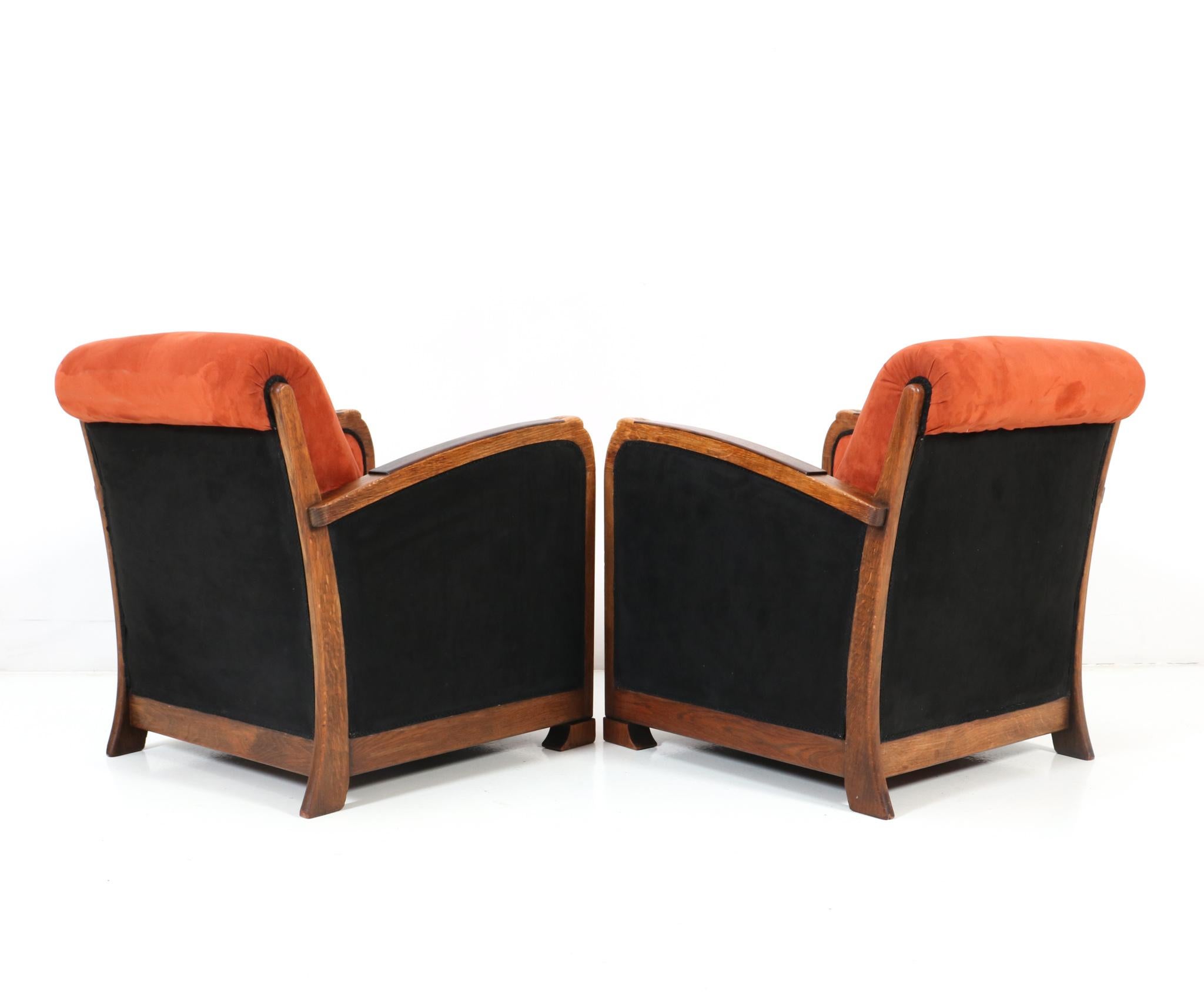 Two Oak Art Deco Amsterdamse School Lounge Chairs, 1920s 3