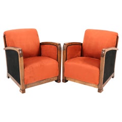Two Oak Art Deco Amsterdamse School Lounge Chairs, 1920s