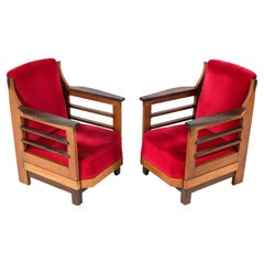 Two Oak Art Deco Amsterdamse School Lounge Chairs by Anton Lucas, 1920s