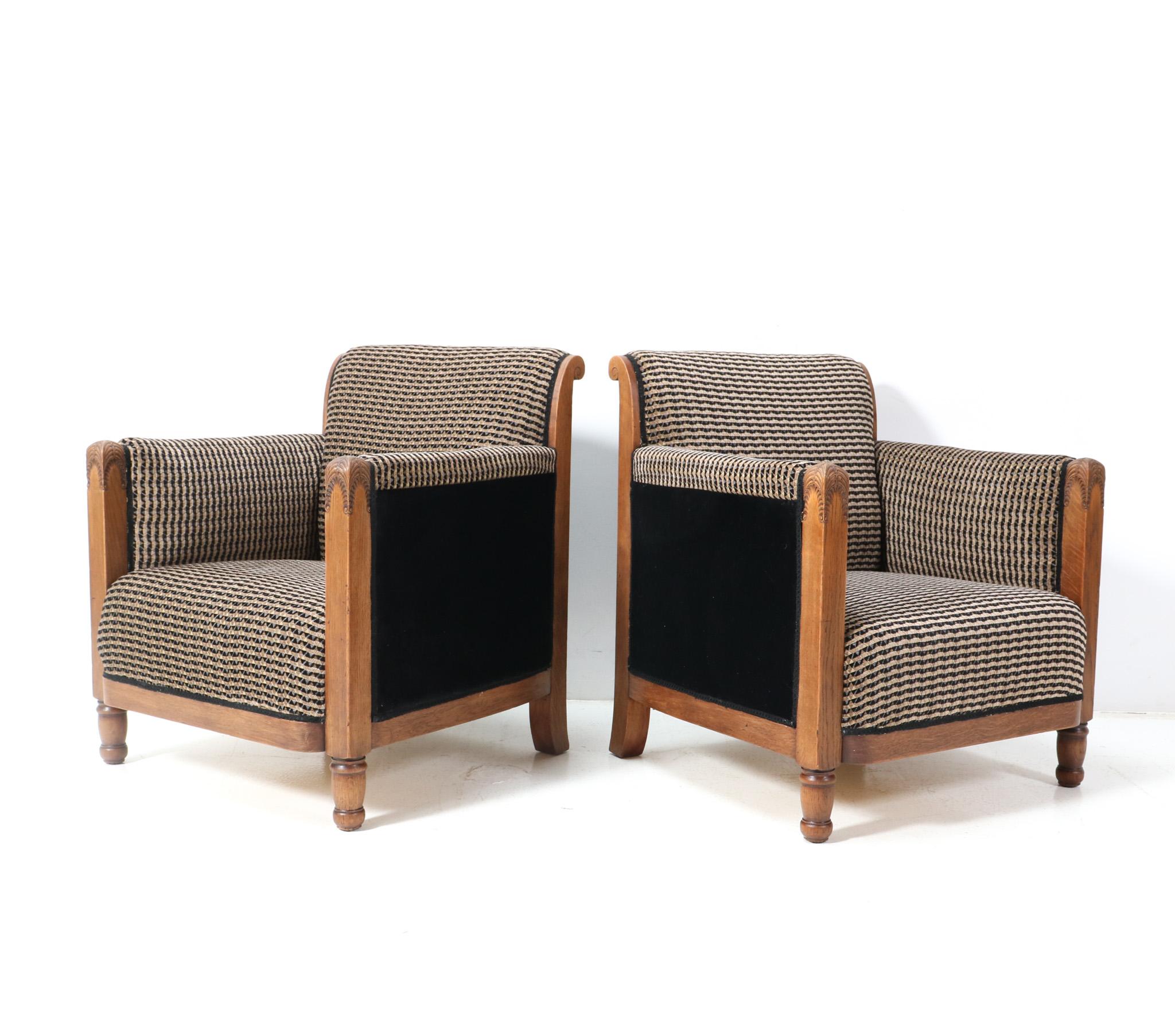 Dutch Two Oak Art Deco Amsterdamse School Lounge Chairs by Chris Bartels, 1920s