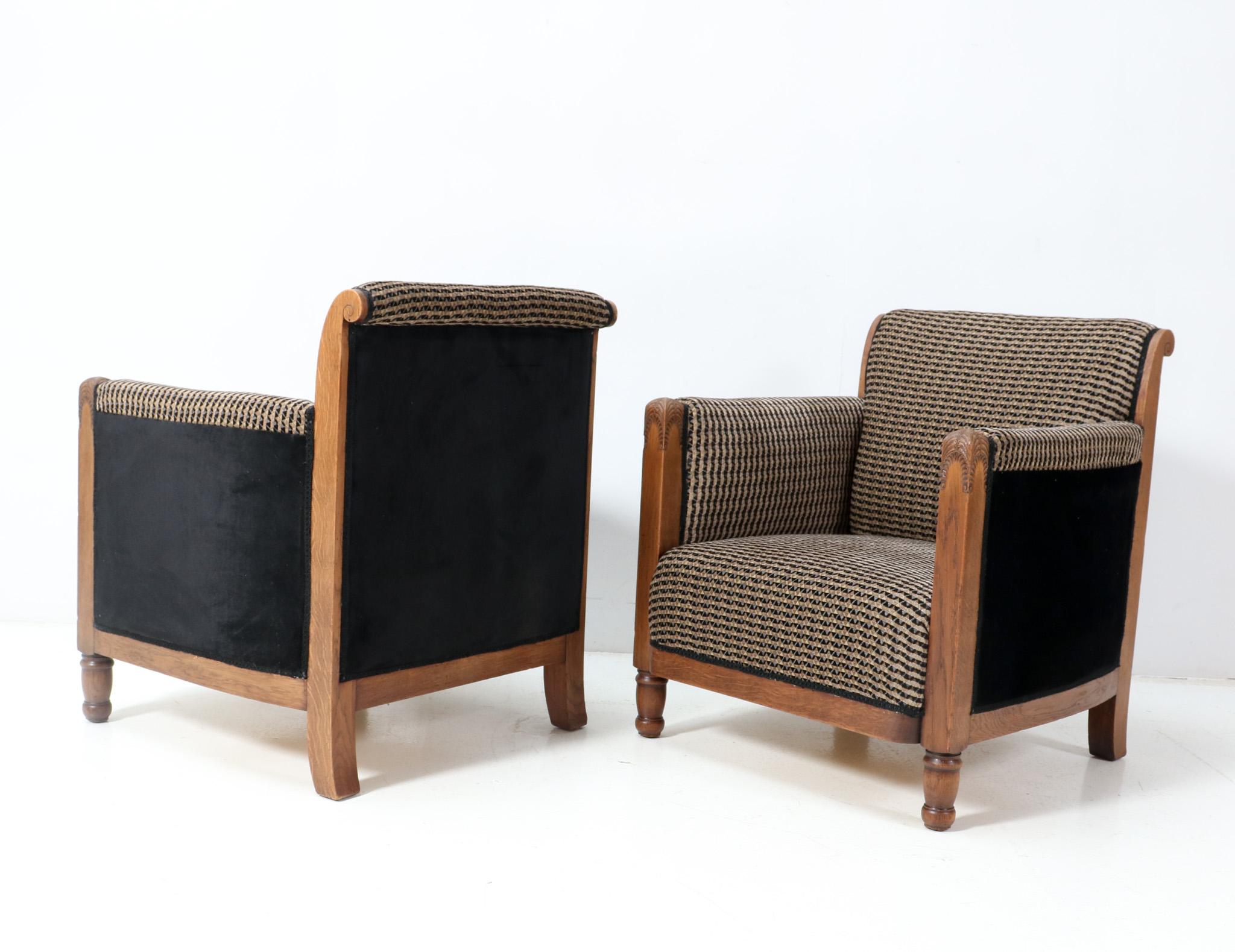 Early 20th Century Two Oak Art Deco Amsterdamse School Lounge Chairs by Chris Bartels, 1920s