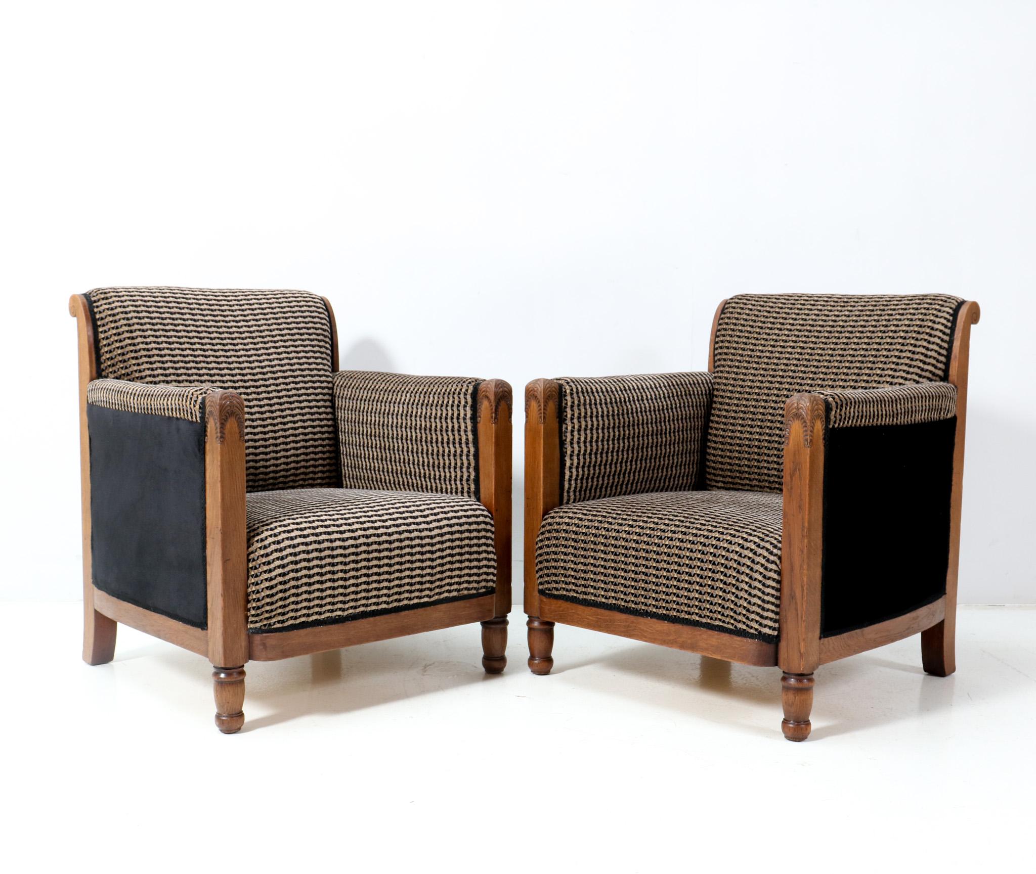 Fabric Two Oak Art Deco Amsterdamse School Lounge Chairs by Chris Bartels, 1920s