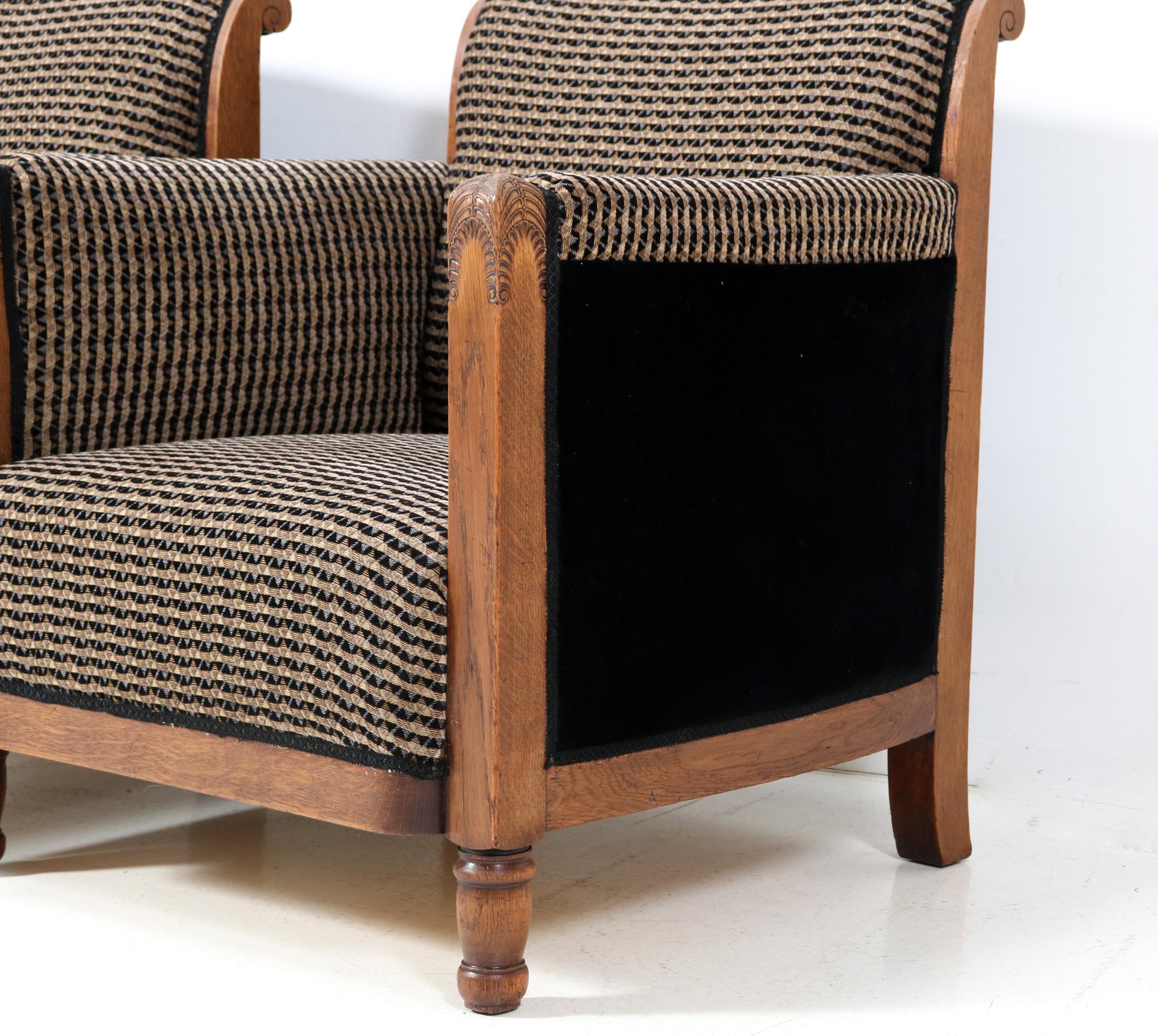 Two Oak Art Deco Amsterdamse School Lounge Chairs by Chris Bartels, 1920s 1