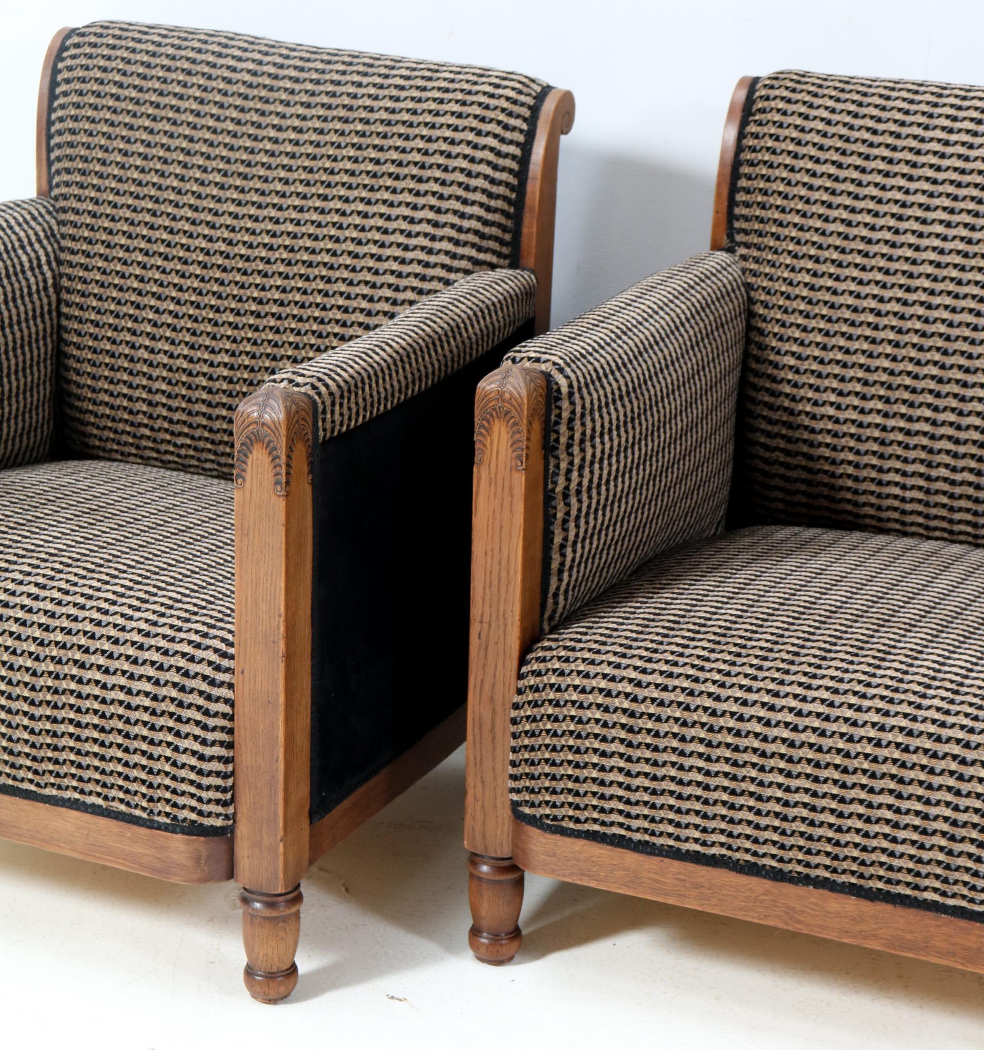 Two Oak Art Deco Amsterdamse School Lounge Chairs by Chris Bartels, 1920s 2