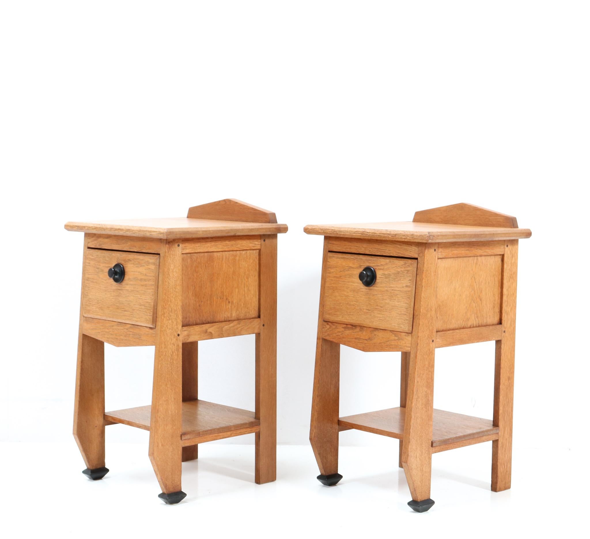 Early 20th Century Two Oak Art Deco Amsterdamse School Nightstands by Jac. van den Bosch, 1920s