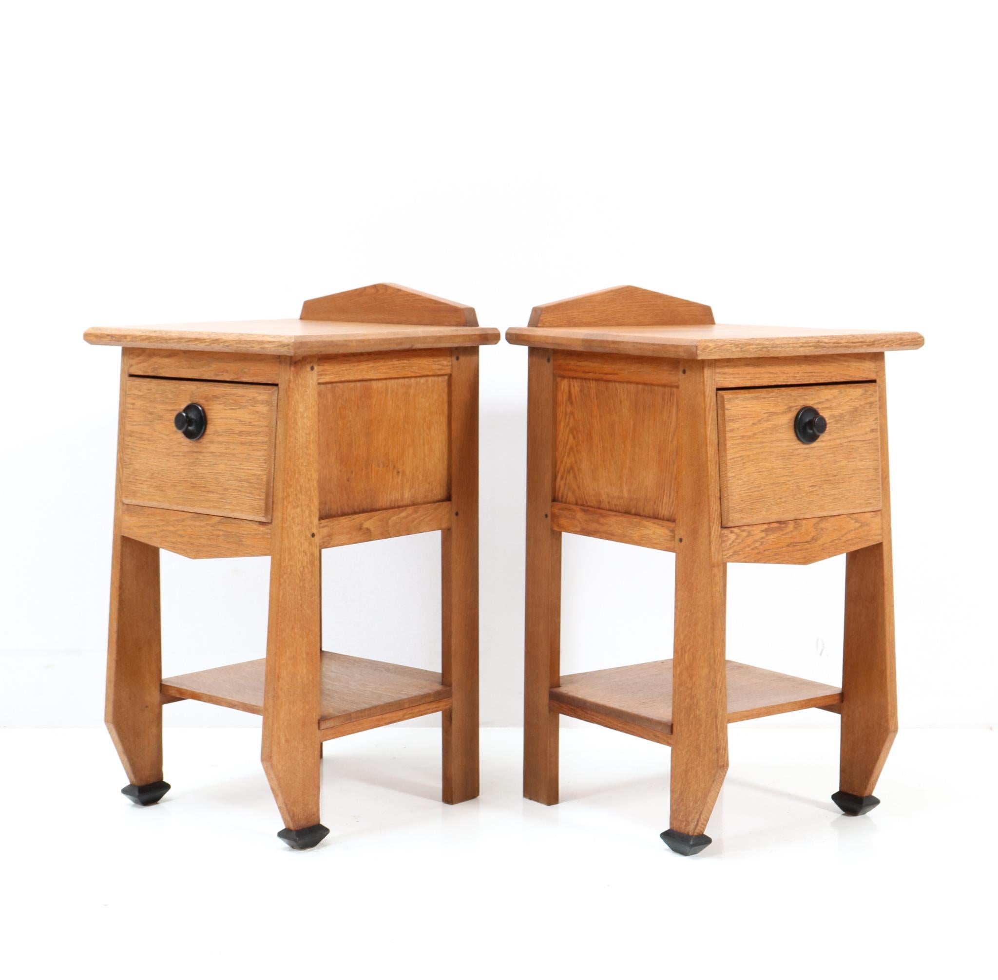 Ebony Two Oak Art Deco Amsterdamse School Nightstands by Jac. van den Bosch, 1920s