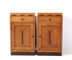 Two Oak Art Deco Amsterdamse School Nightstands or Bedside Tables, 1920s