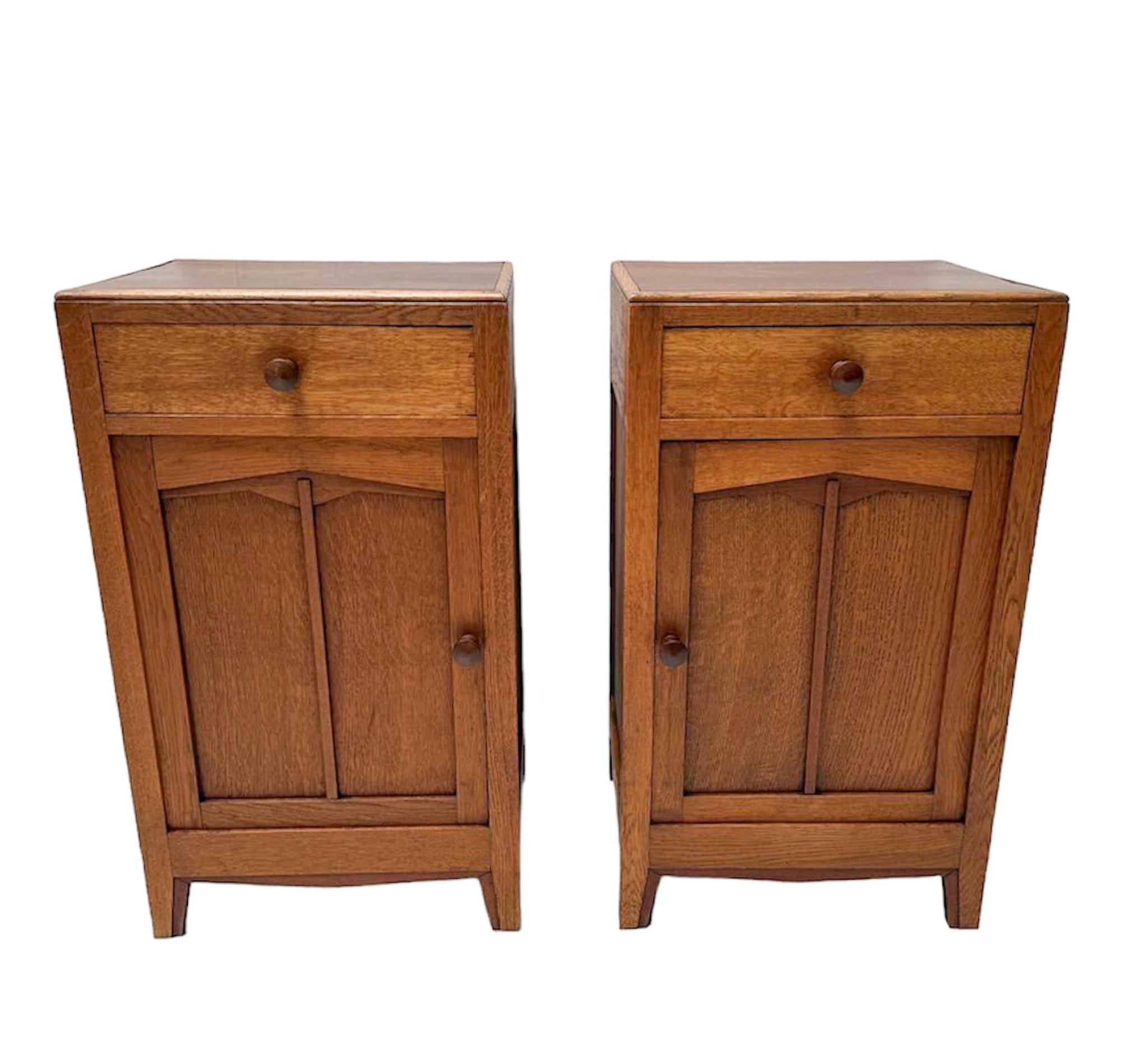 Early 20th Century Two Oak Art Deco Amsterdamse School Nightstands or Bedside Tables, 1920s For Sale