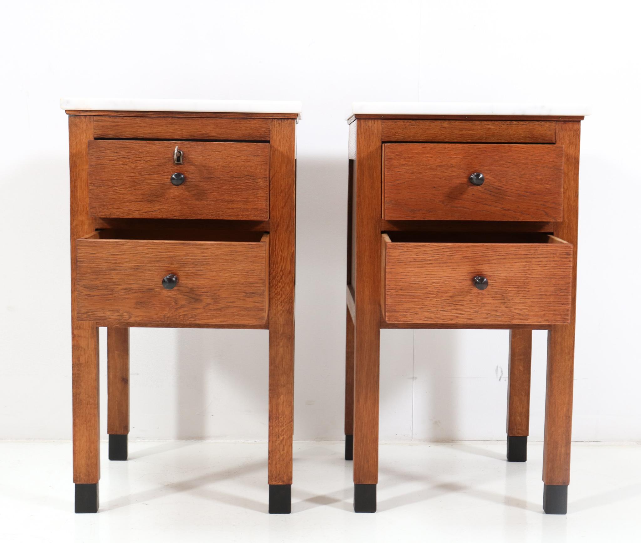 Macassar Two Oak Art Deco Amsterdamse School Nightstands or Bedside Tables, 1920s