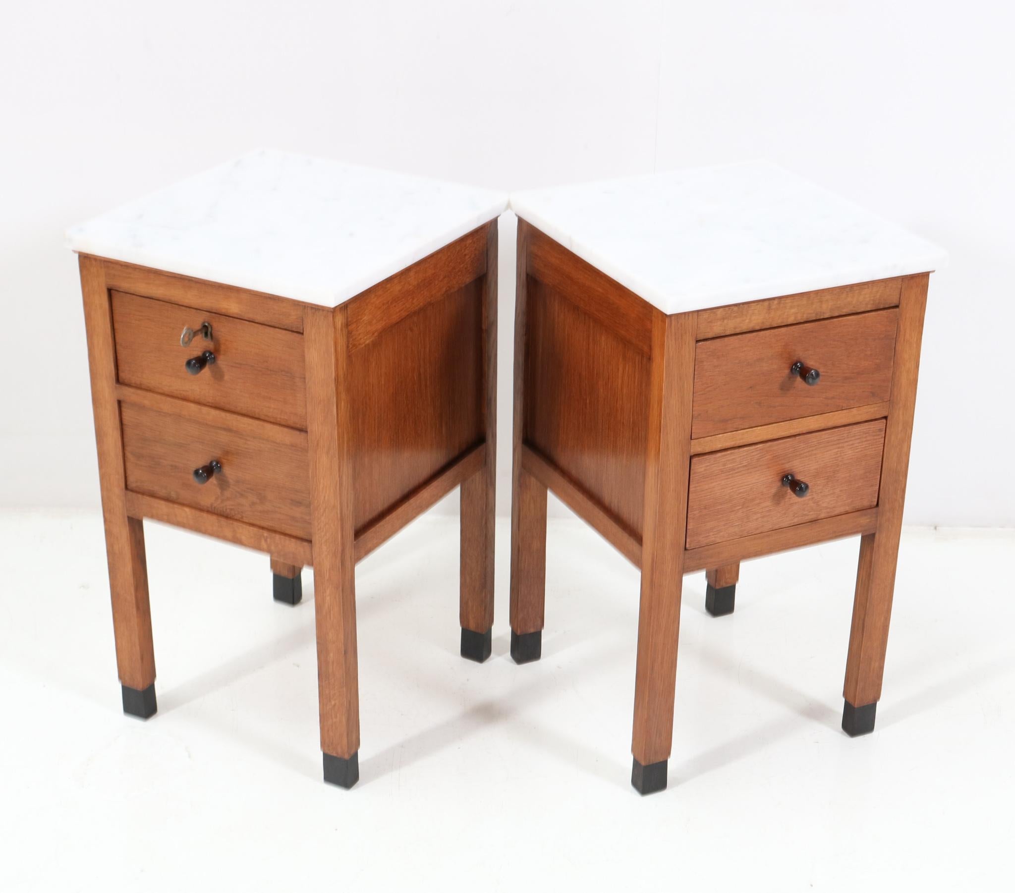 Two Oak Art Deco Amsterdamse School Nightstands or Bedside Tables, 1920s 4