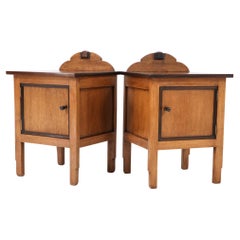 Two Oak Art Deco Amsterdamse School Nightstands or Bedside Tables, 1920s