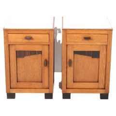 Two Oak Art Deco Amsterdamse School Nightstands or Bedside Tables, 1920s