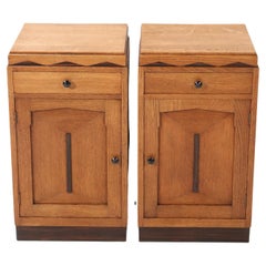 Two Oak Art Deco Amsterdamse School Nightstands or Bedside Tables, 1920s