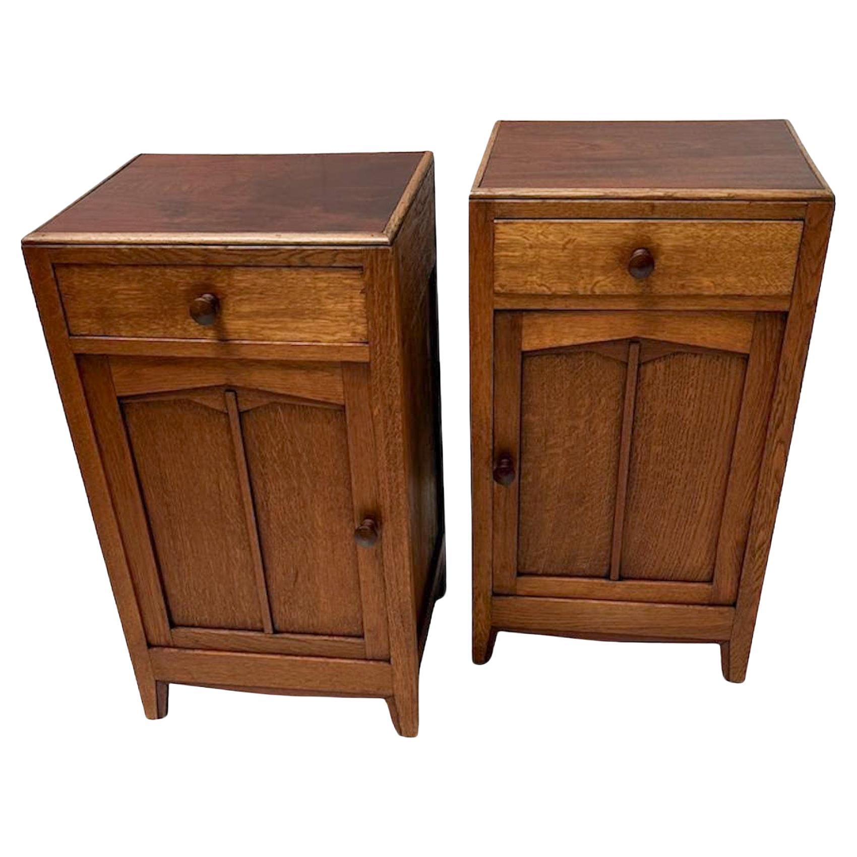 Two Oak Art Deco Amsterdamse School Nightstands or Bedside Tables, 1920s For Sale