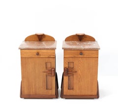 Two Oak Art Deco Amsterdamse School Nightstands or Bedside Tables by Max Coini