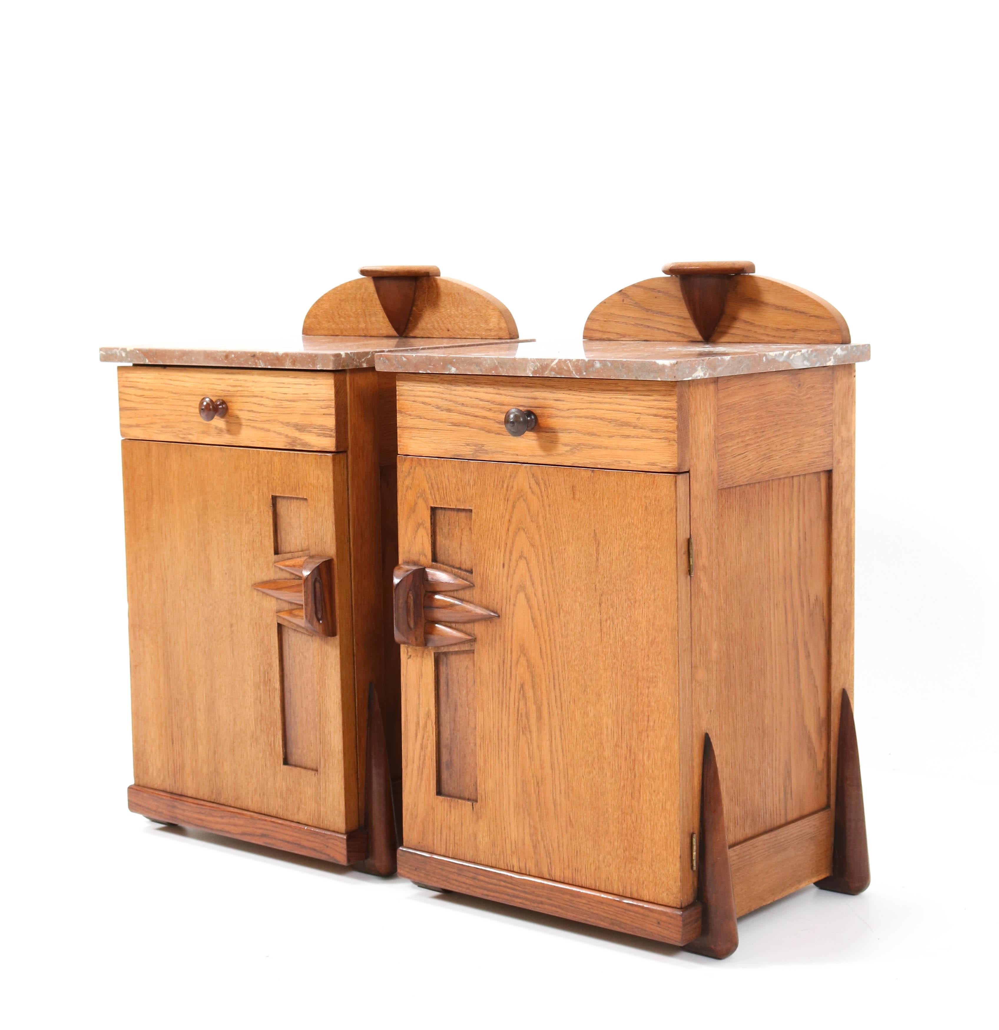 Early 20th Century Two Oak Art Deco Amsterdamse School Nightstands or Bedside Tables by Max Coini