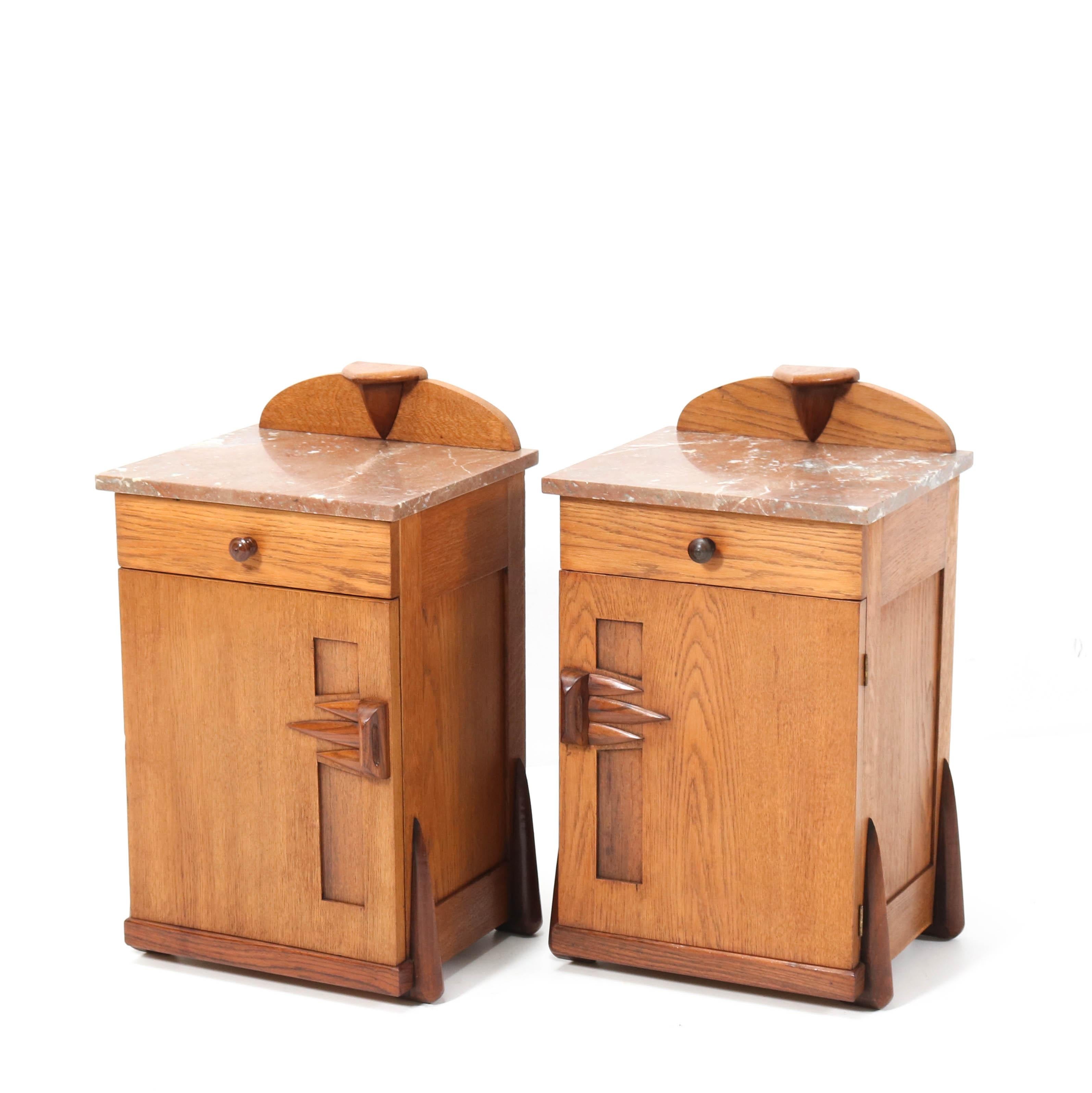 Two Oak Art Deco Amsterdamse School Nightstands or Bedside Tables by Max Coini 1