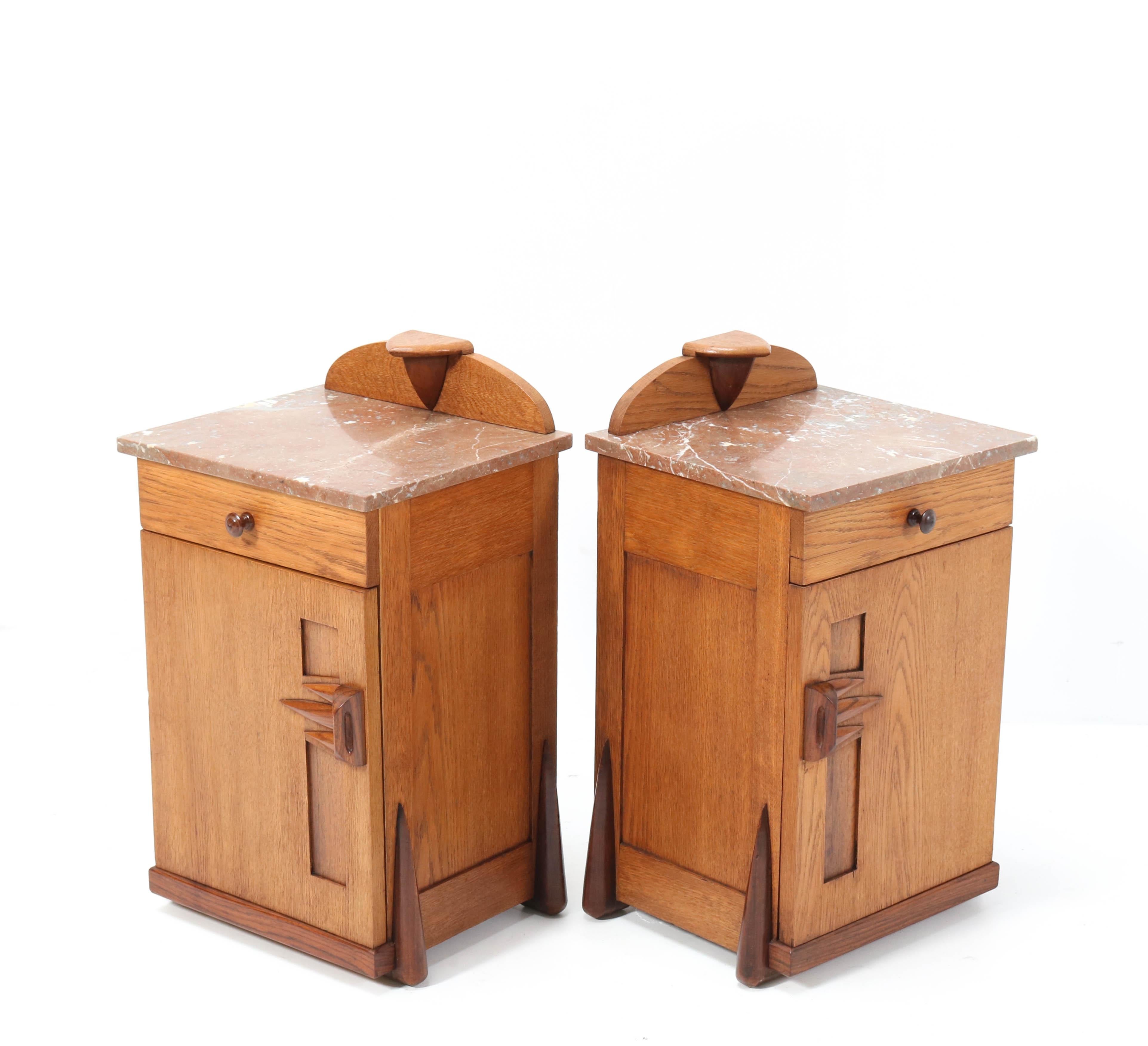 Two Oak Art Deco Amsterdamse School Nightstands or Bedside Tables by Max Coini 2