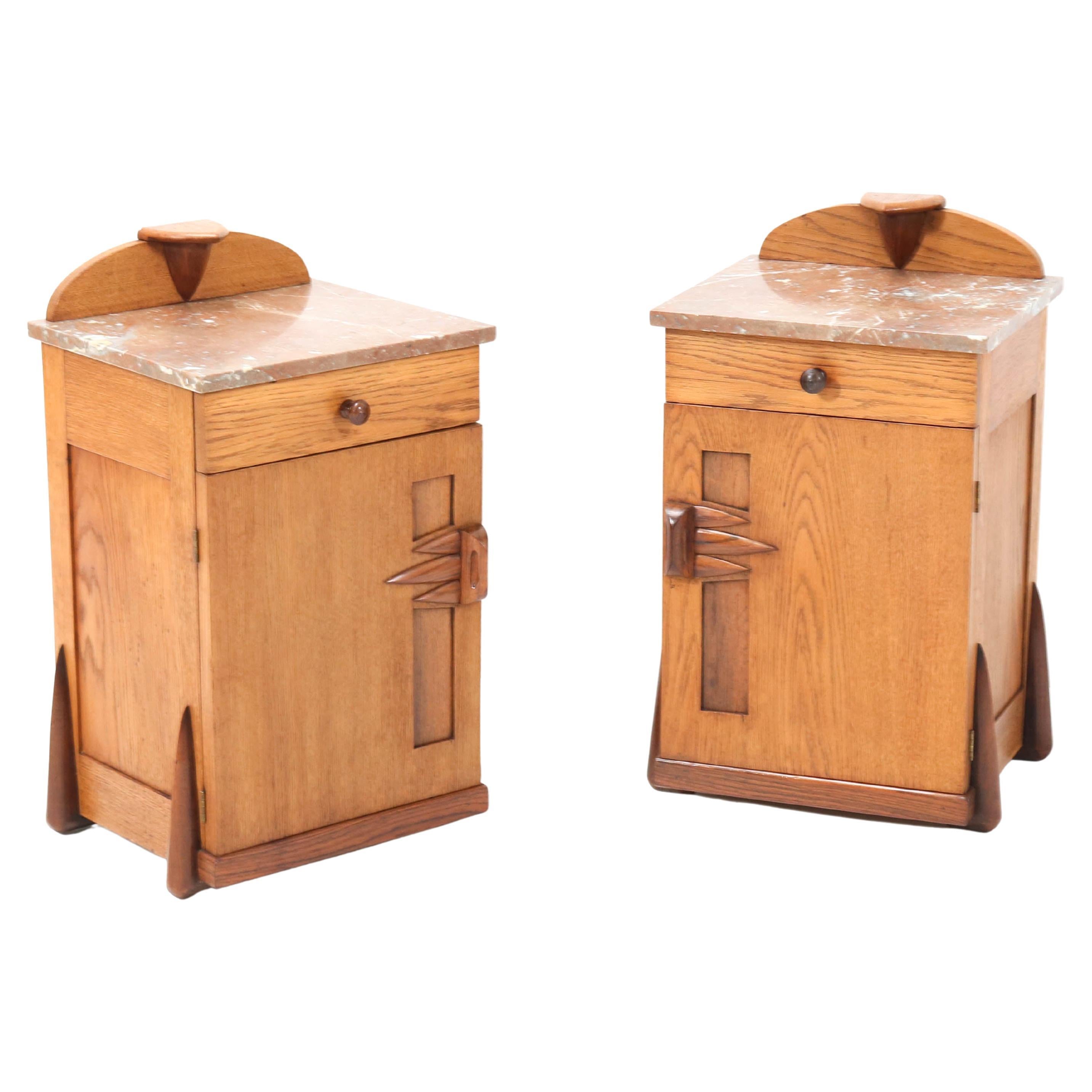 Two Oak Art Deco Amsterdamse School Nightstands or Bedside Tables by Max Coini