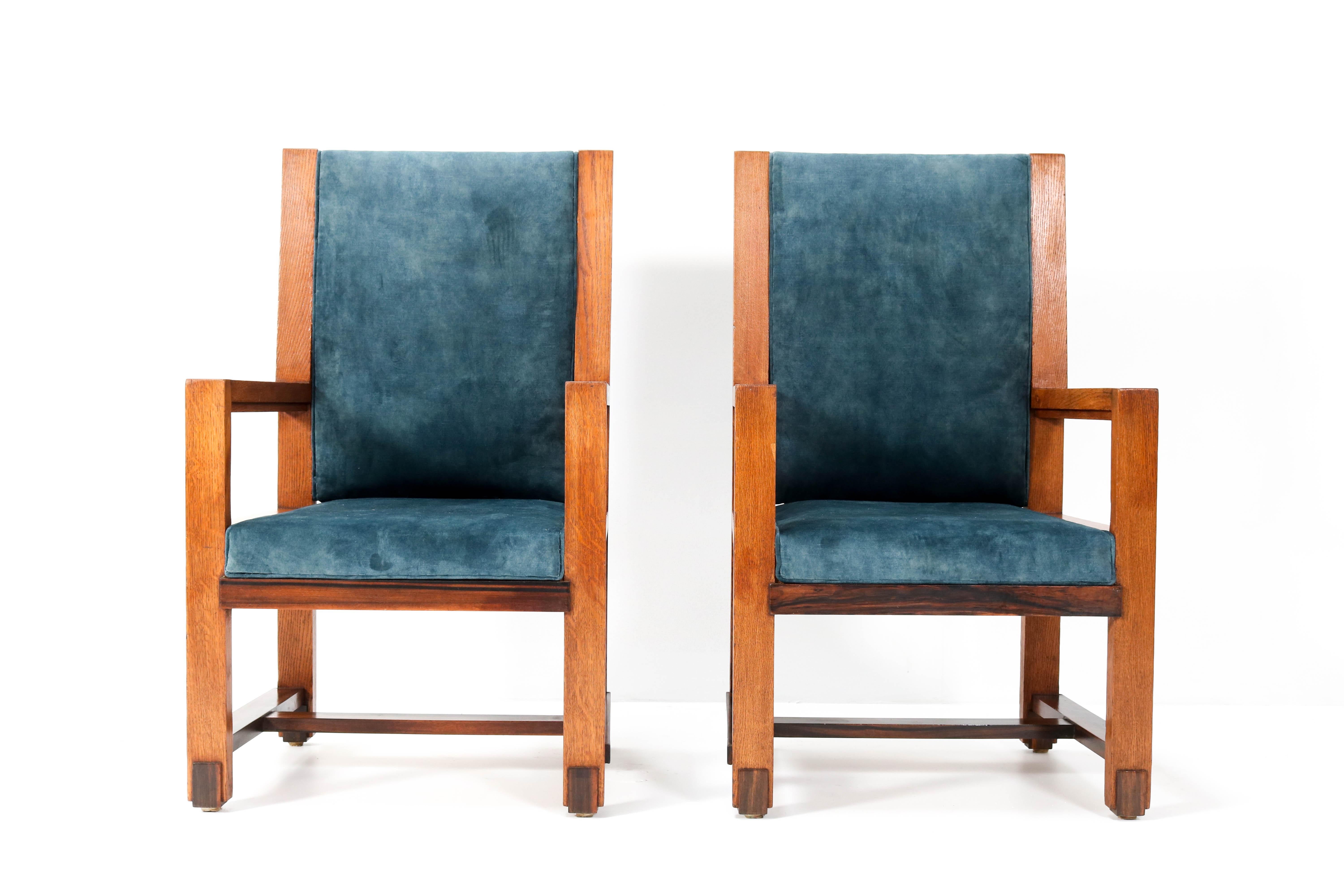 Two Oak Art Deco Haagse School Armchairs by Henk Wouda for Pander, 1924 In Good Condition In Amsterdam, NL