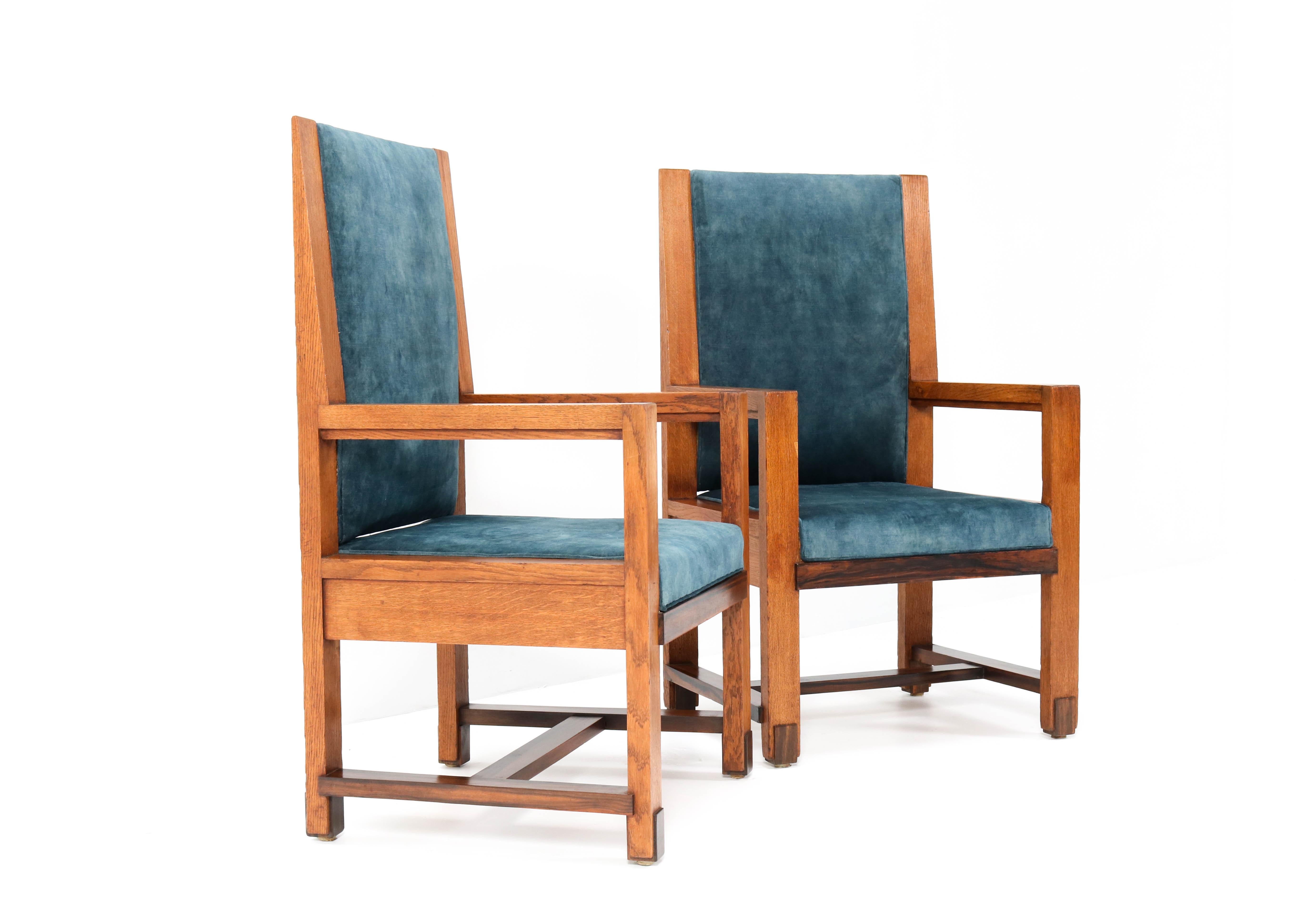 Fabric Two Oak Art Deco Haagse School Armchairs by Henk Wouda for Pander, 1924
