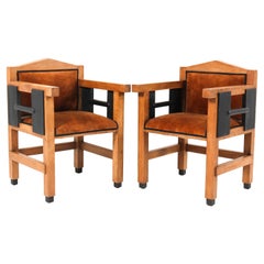 Two Oak Art Deco Haagse School Armchairs by Jacques Grubben, 1930