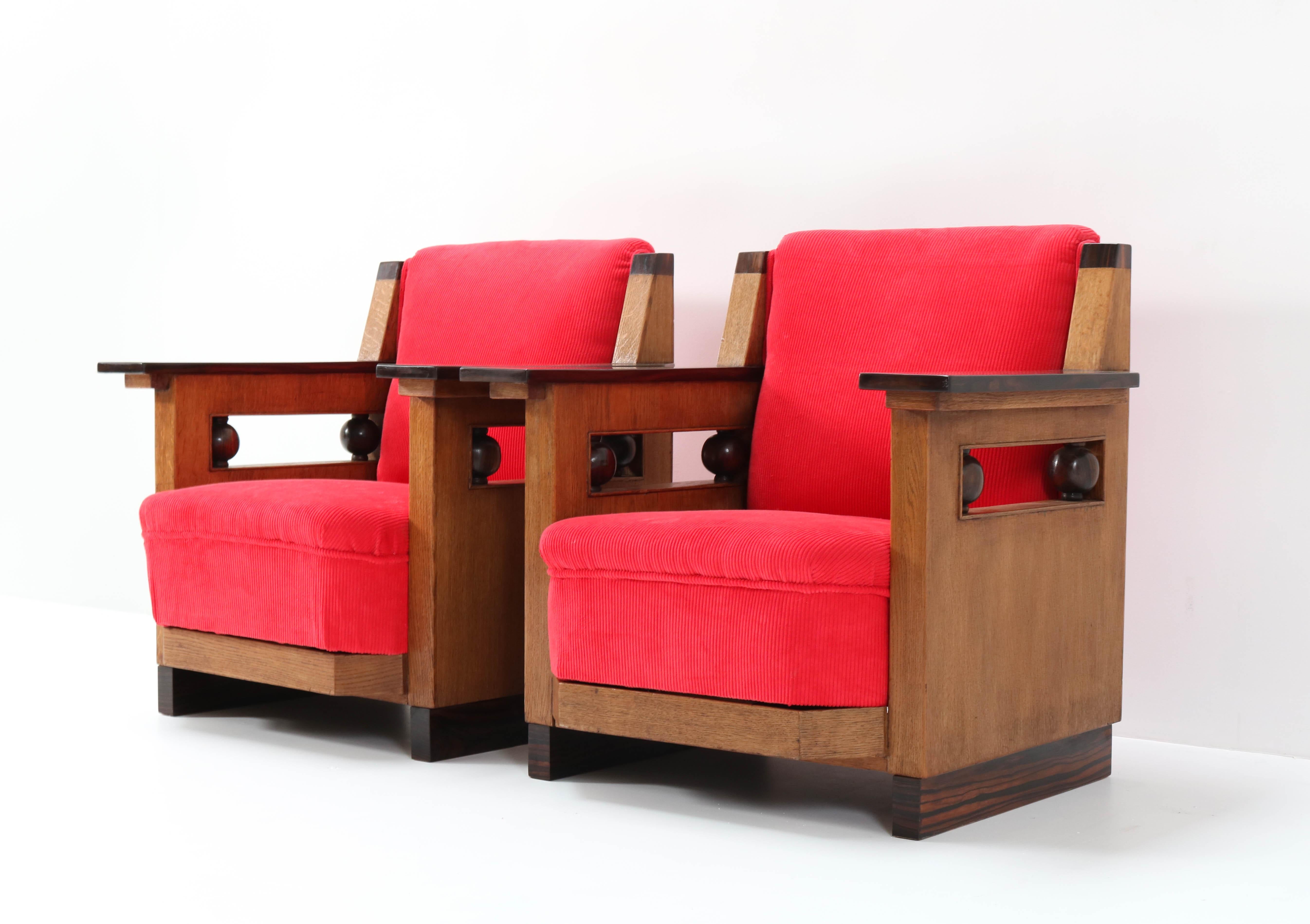 Dutch Two Oak Art Deco Haagse School Club Chairs by Anton Lucas, 1920s