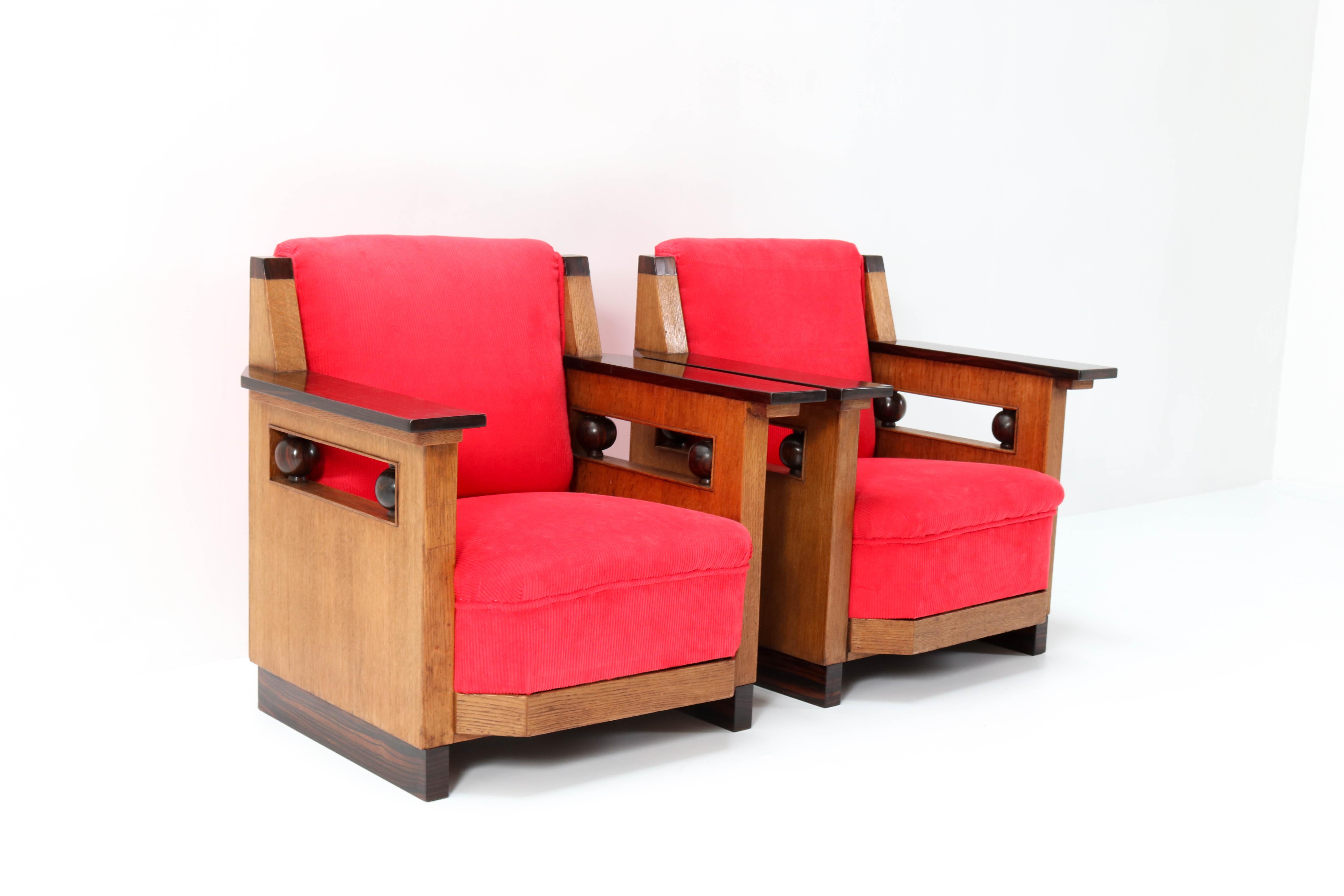 Two Oak Art Deco Haagse School Club Chairs by Anton Lucas, 1920s In Good Condition In Amsterdam, NL