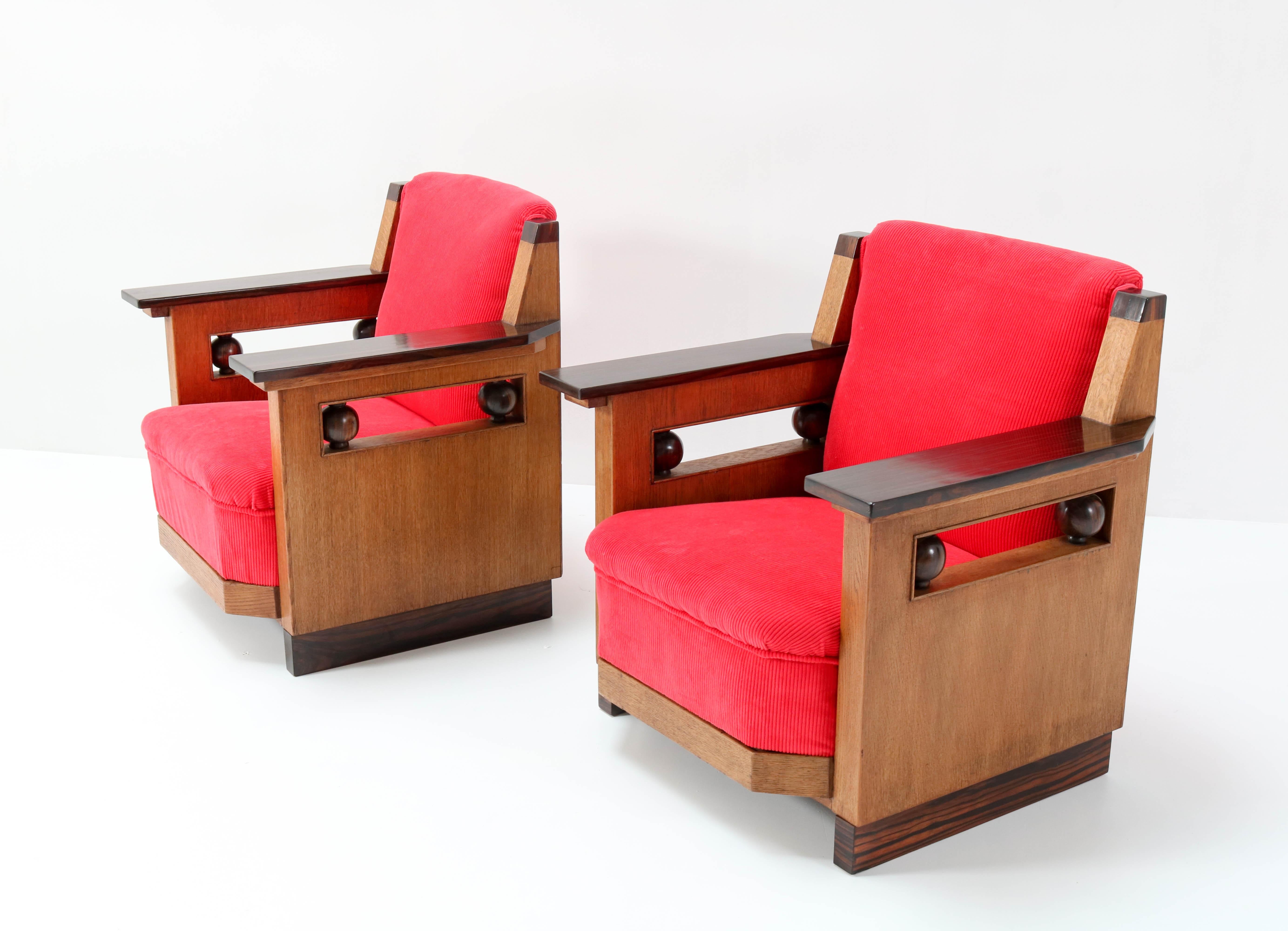 Early 20th Century Two Oak Art Deco Haagse School Club Chairs by Anton Lucas, 1920s