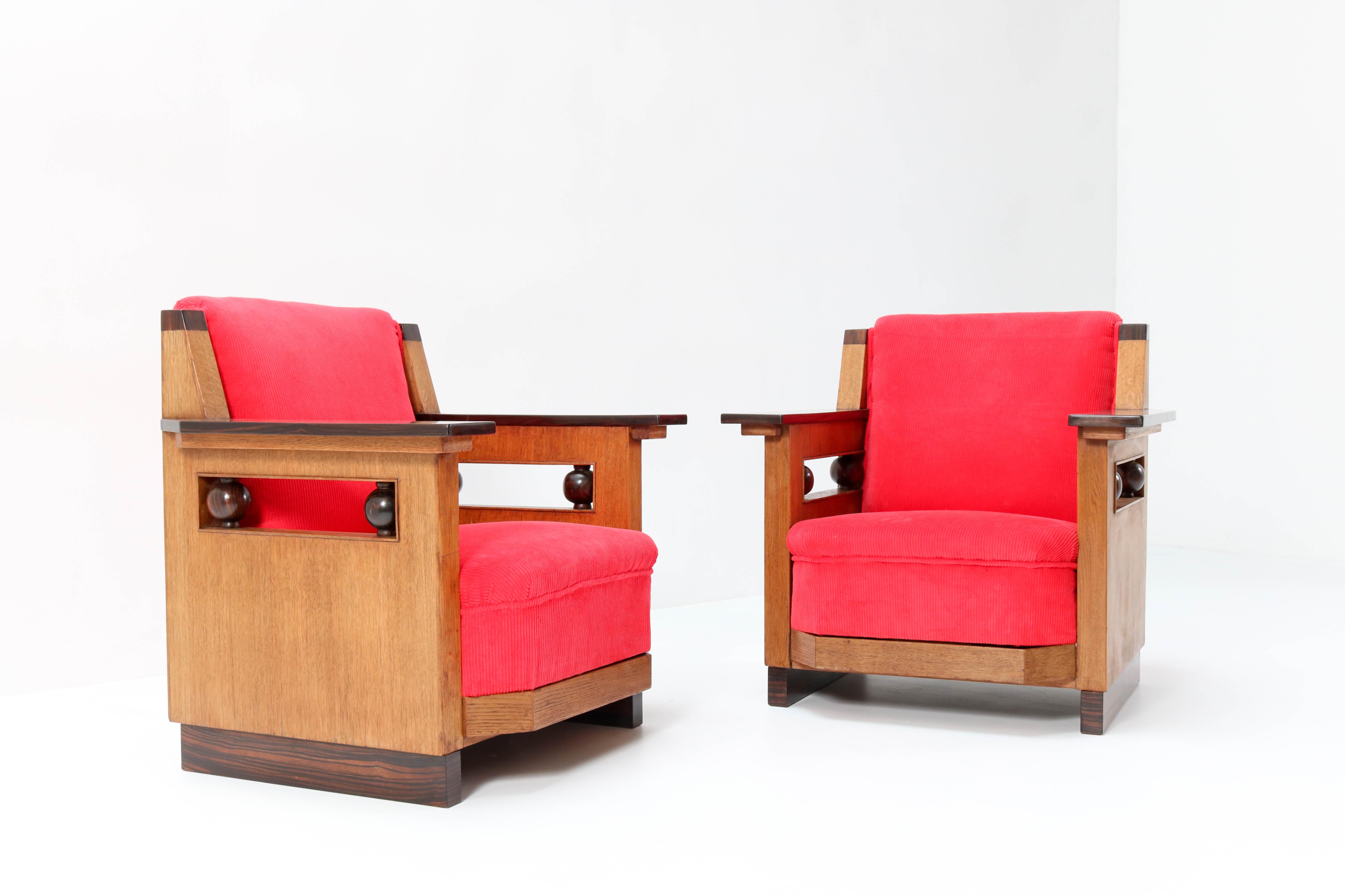 Two Oak Art Deco Haagse School Club Chairs by Anton Lucas, 1920s 1