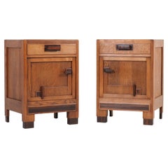 Two Oak Art Deco Haagse School Night Stands or Bedside Tables, 1920s