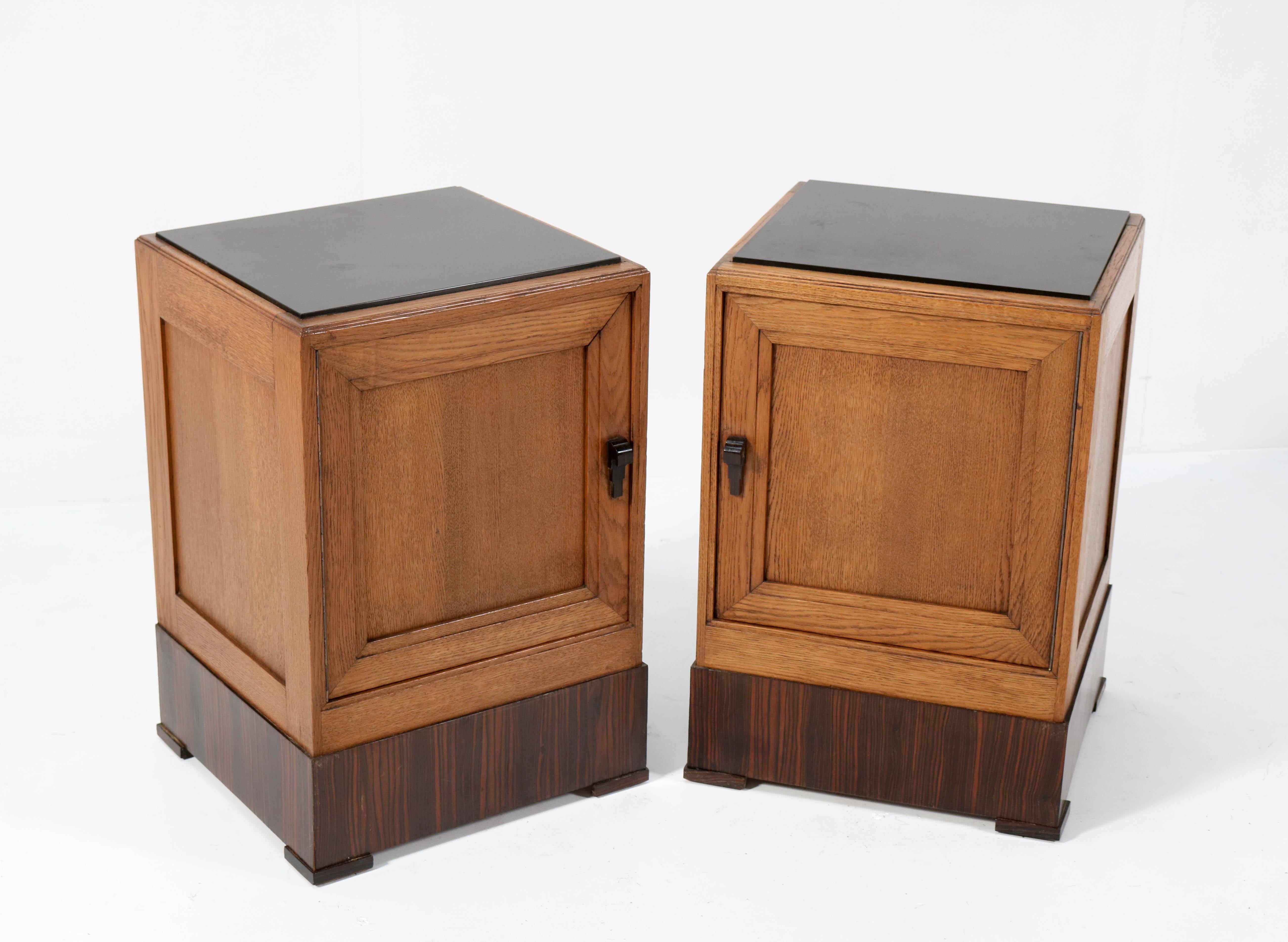 Early 20th Century Two Oak Art Deco Haagse School Nightstands or Bedside Tables, 1920s