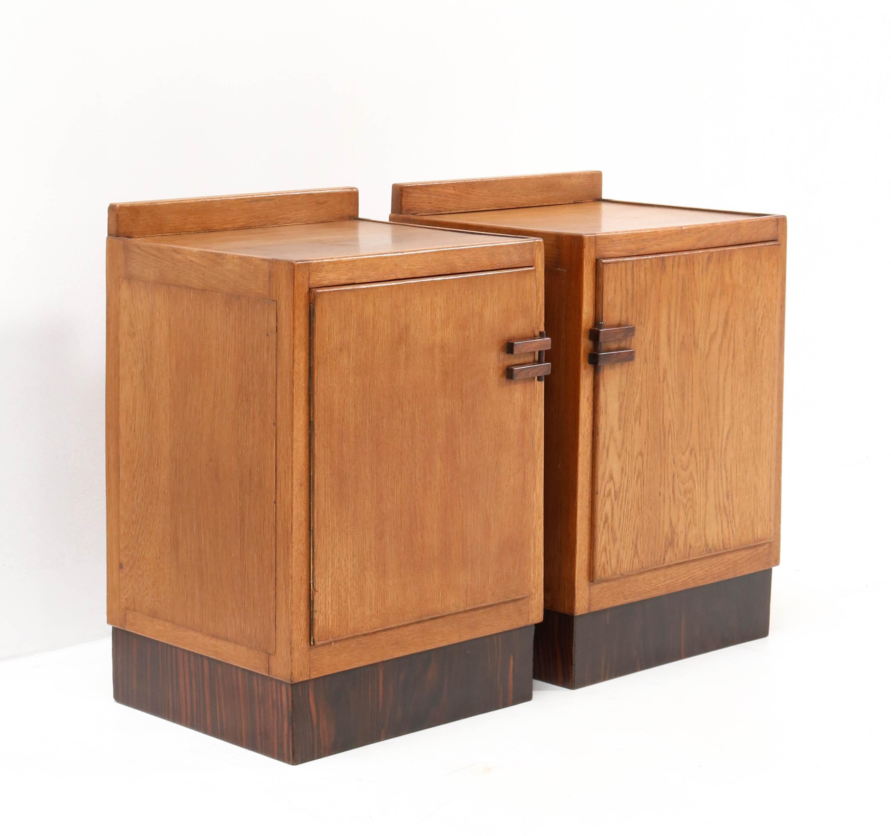 Early 20th Century Two Oak Art Deco Haagse School Nightstands or Bedside Tables, 1920s