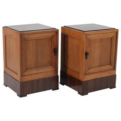 Two Oak Art Deco Haagse School Nightstands or Bedside Tables, 1920s