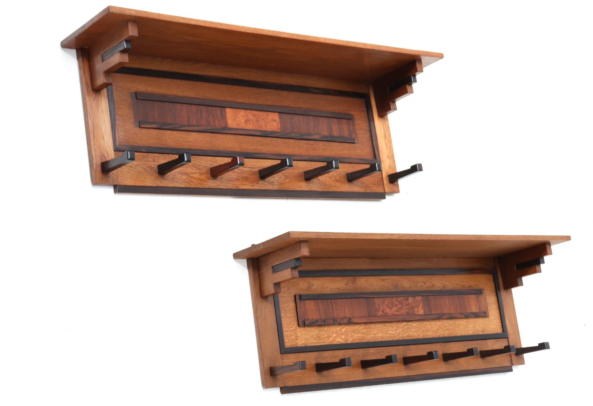 Macassar Two Oak Art Deco Modernist Coat Racks by P.E.L. Izeren for De Genneper Molen For Sale