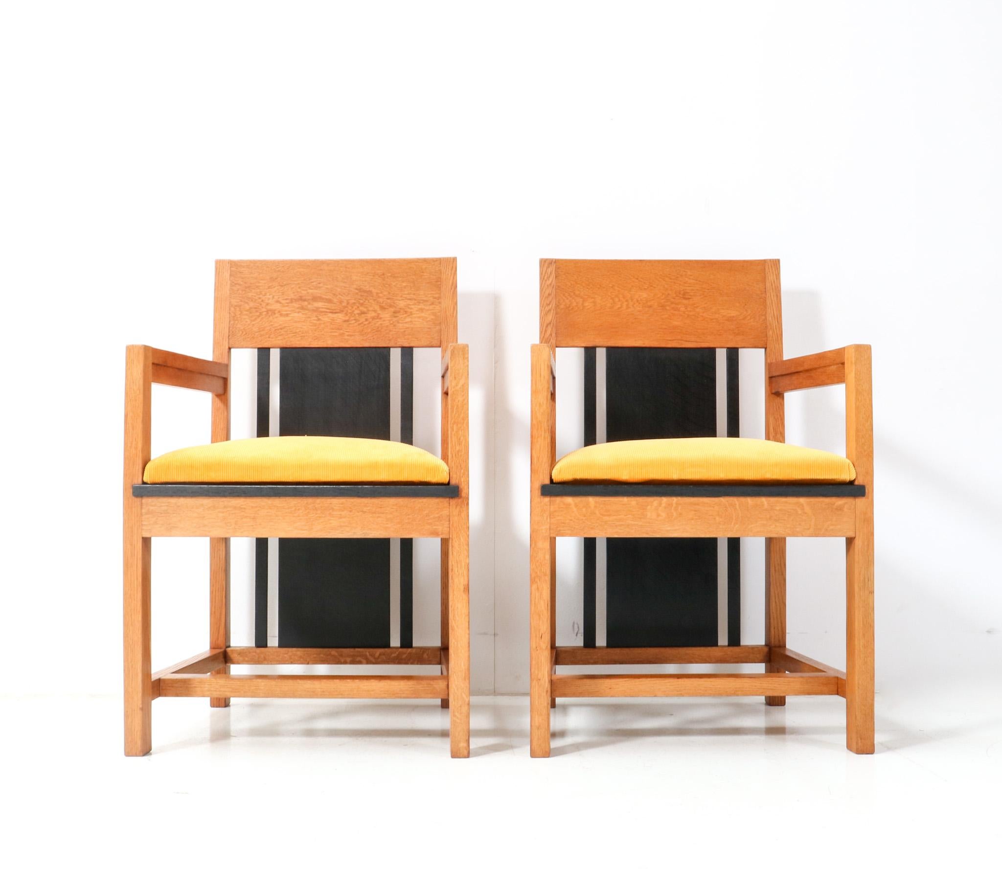 Dutch Two Oak Art Deco Modernist High Back  Armchairs by Cor Alons, 1927 For Sale